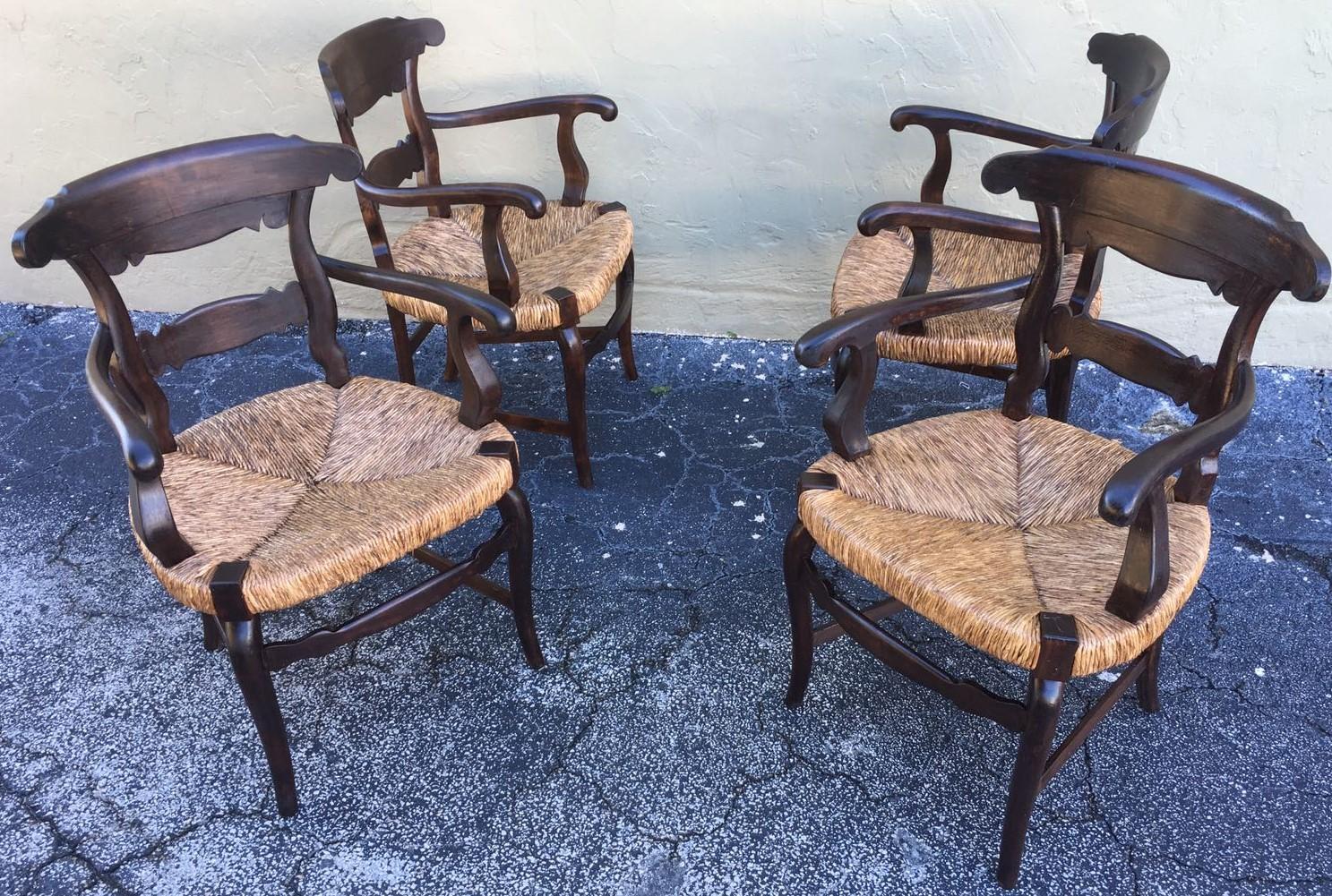 19th Century Set of Four Armchairs with Straw Seat 1