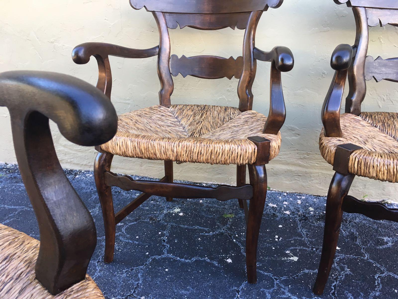 19th Century Set of Four Armchairs with Straw Seat 3