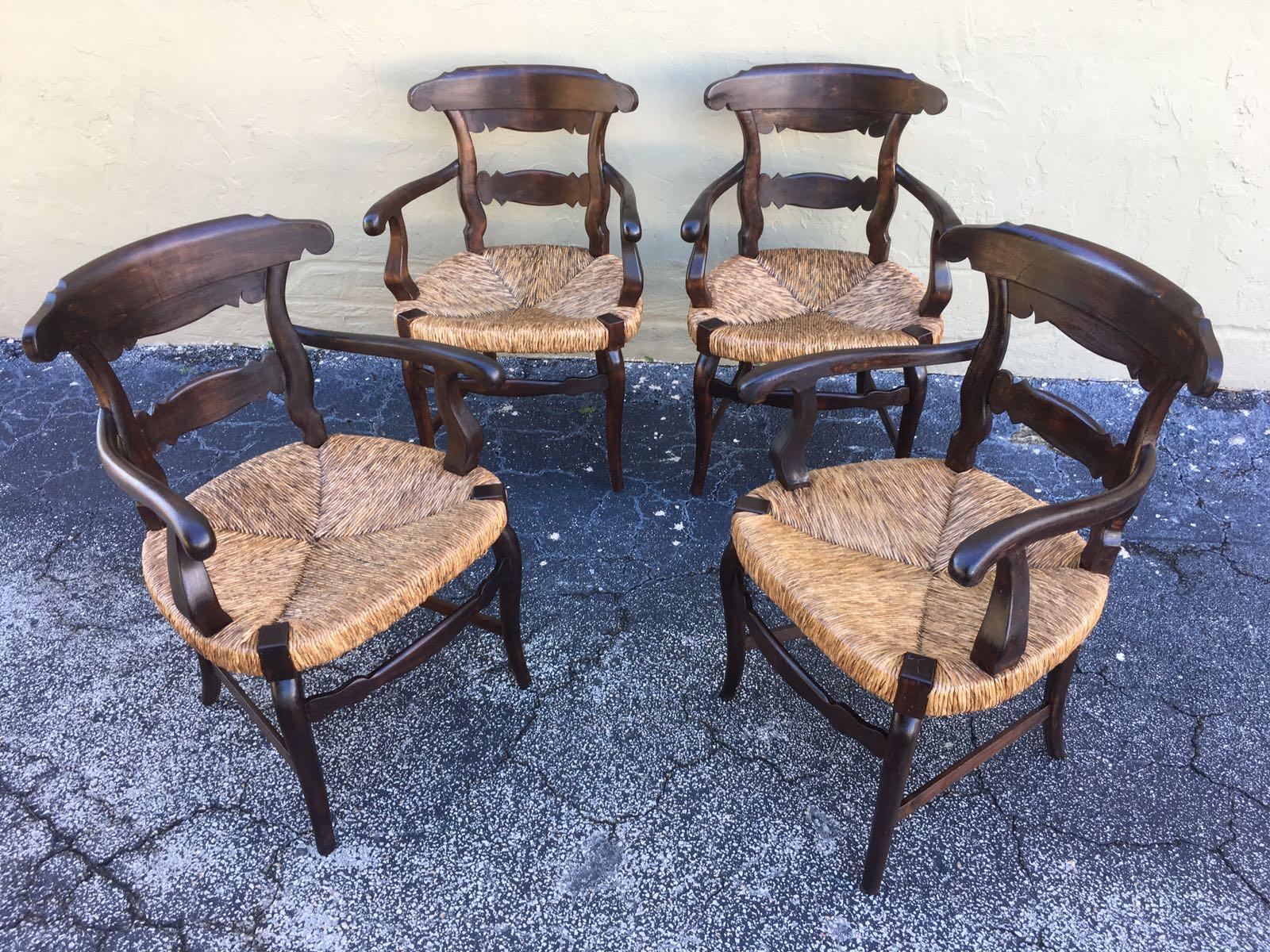 19th Century Set of Four Armchairs with Straw Seat 4