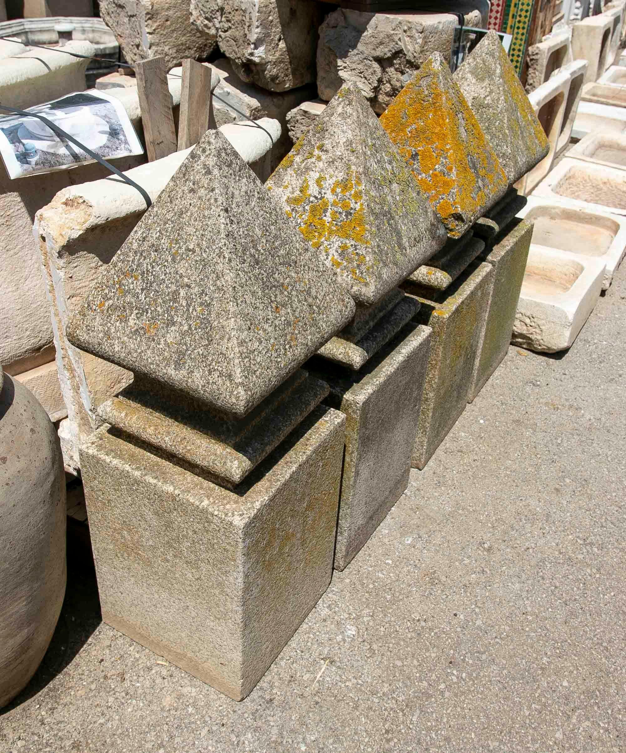 Spanish 19th Century Set of Four Classical Granite Finials with Square Base
