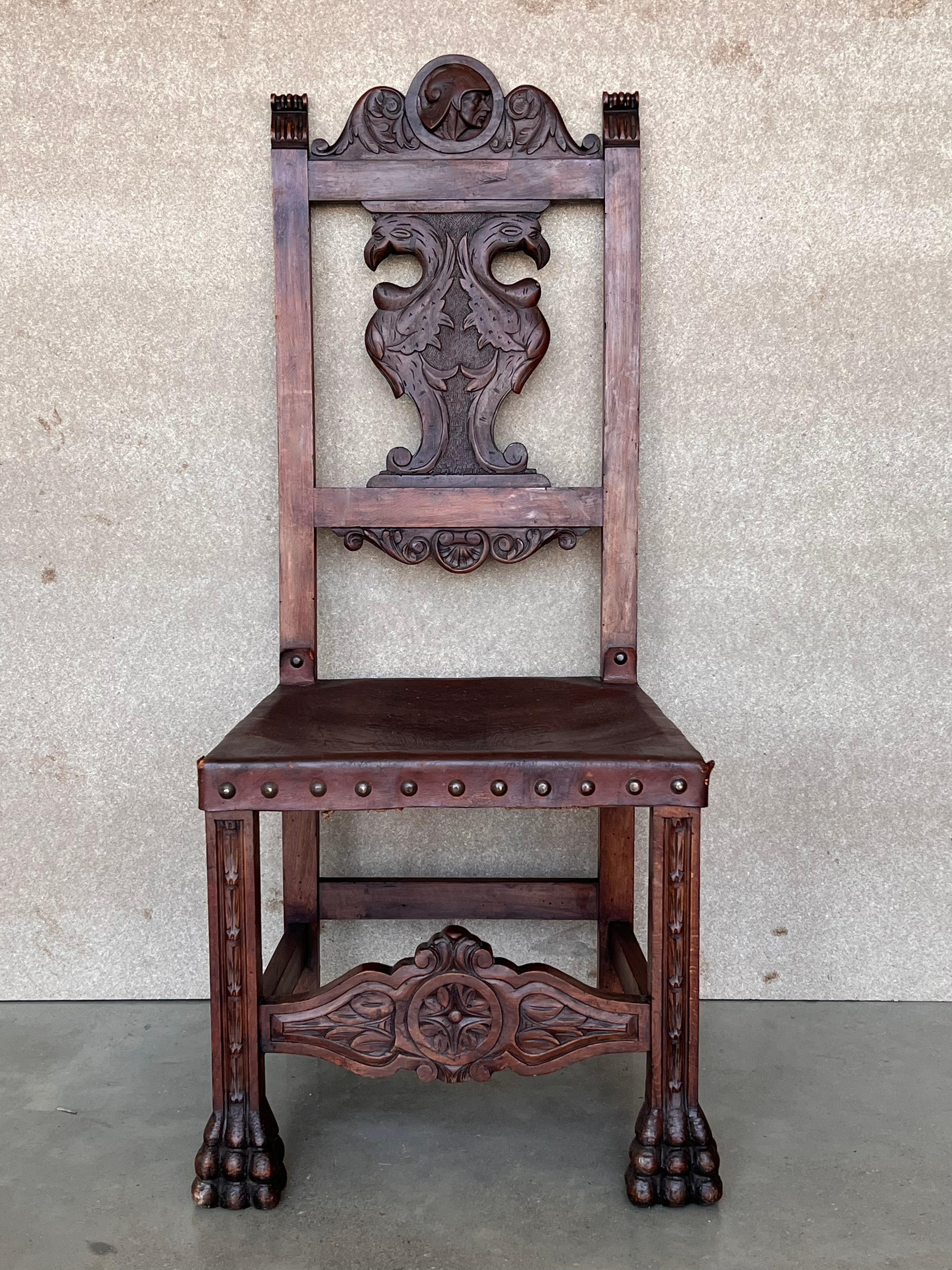 19th Century Set of Four French Carved Walnut Turned Wood Chairs with Claw Feet In Good Condition For Sale In Miami, FL