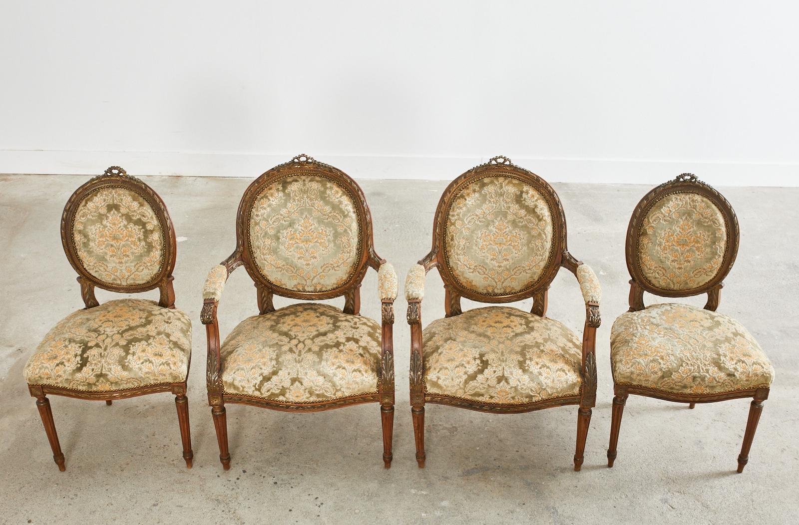 19th Century Set of Four French Louis XVI Style Dining Chairs In Fair Condition For Sale In Rio Vista, CA