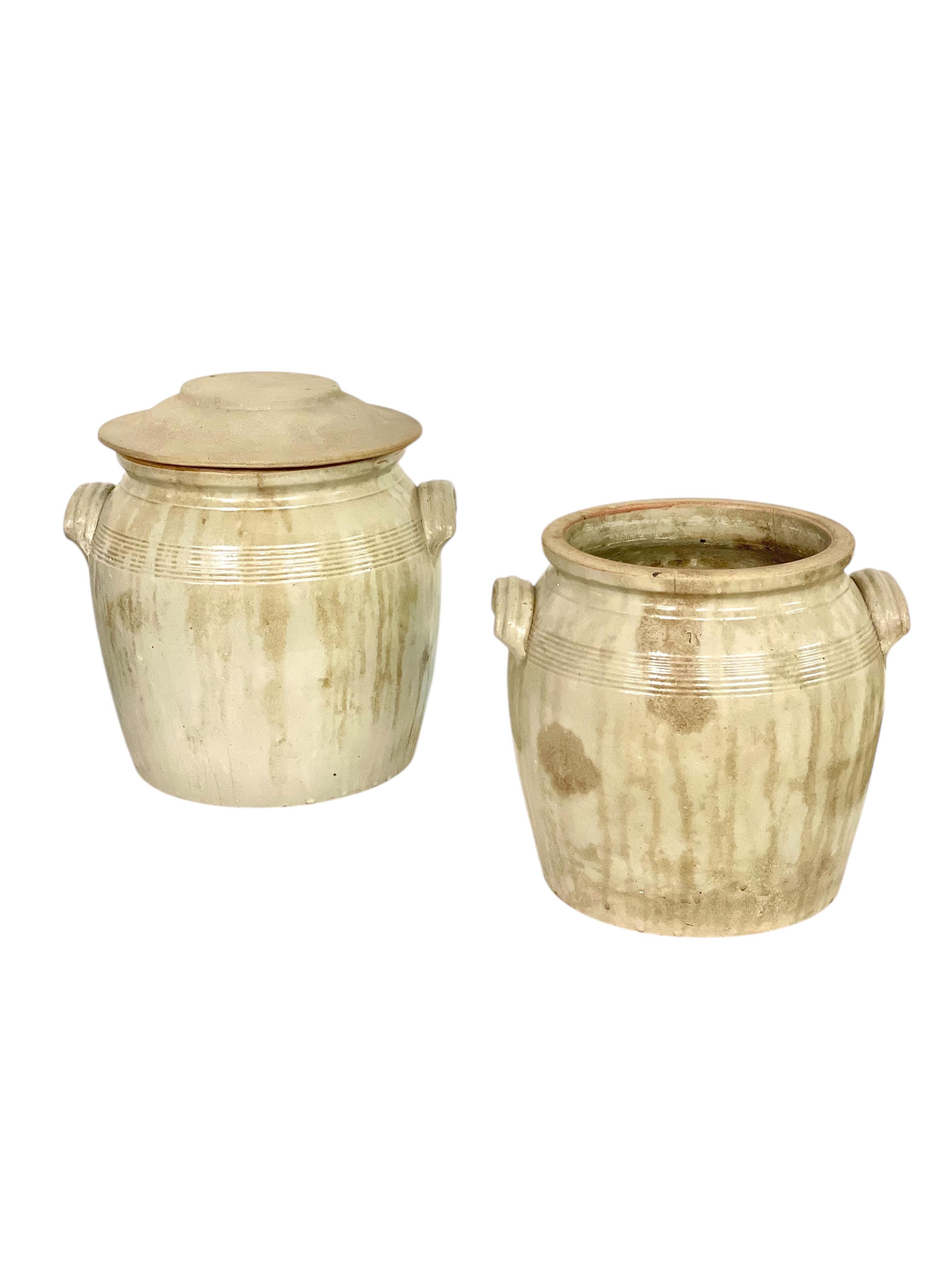 Français Ensemble de quatre pots à confit en terre cuite vernissée du 19e siècle en vente
