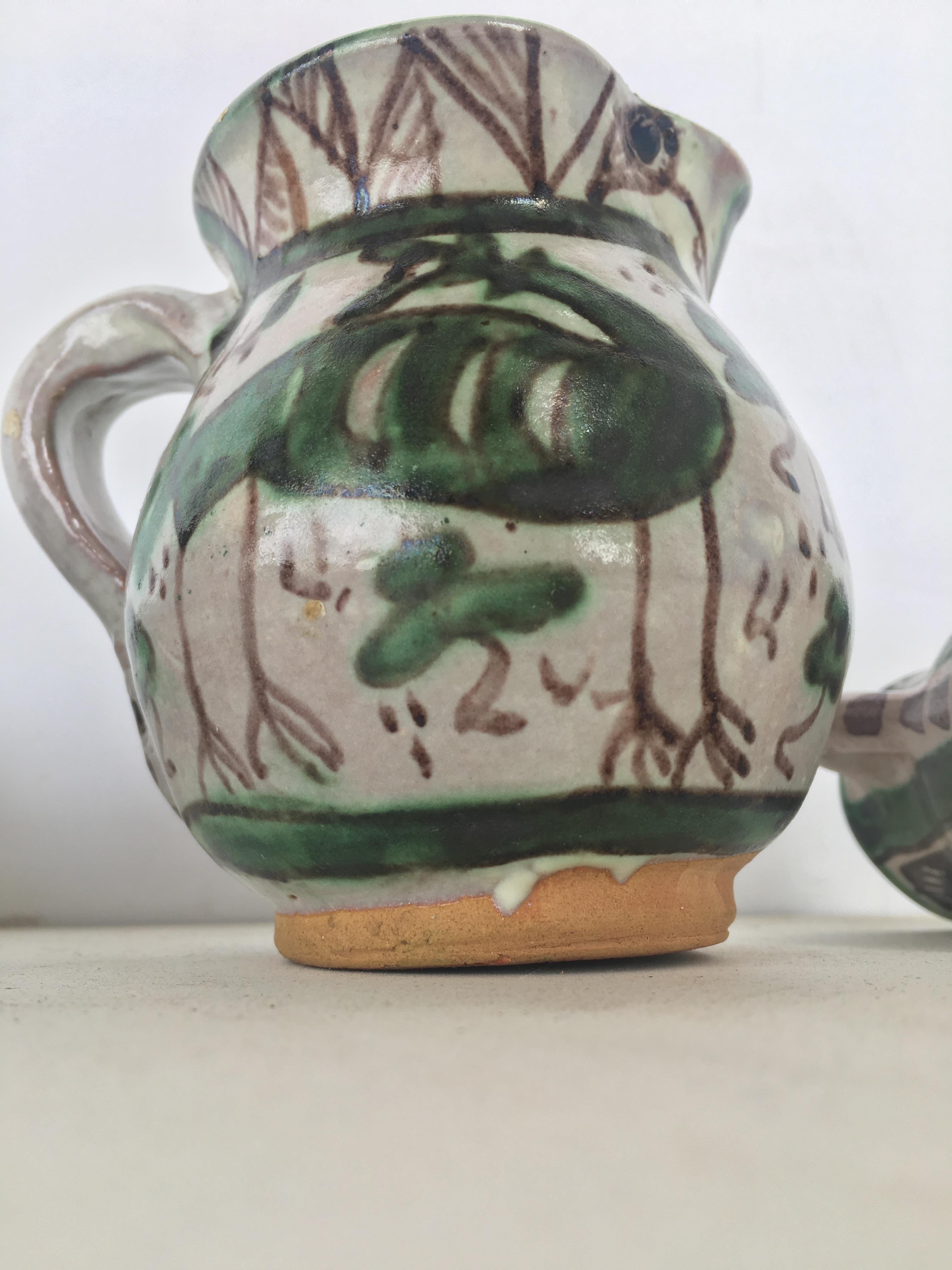 19th Century Set of Four Glazed Terracotta Vases, Urns Pitchers in Green & White 7