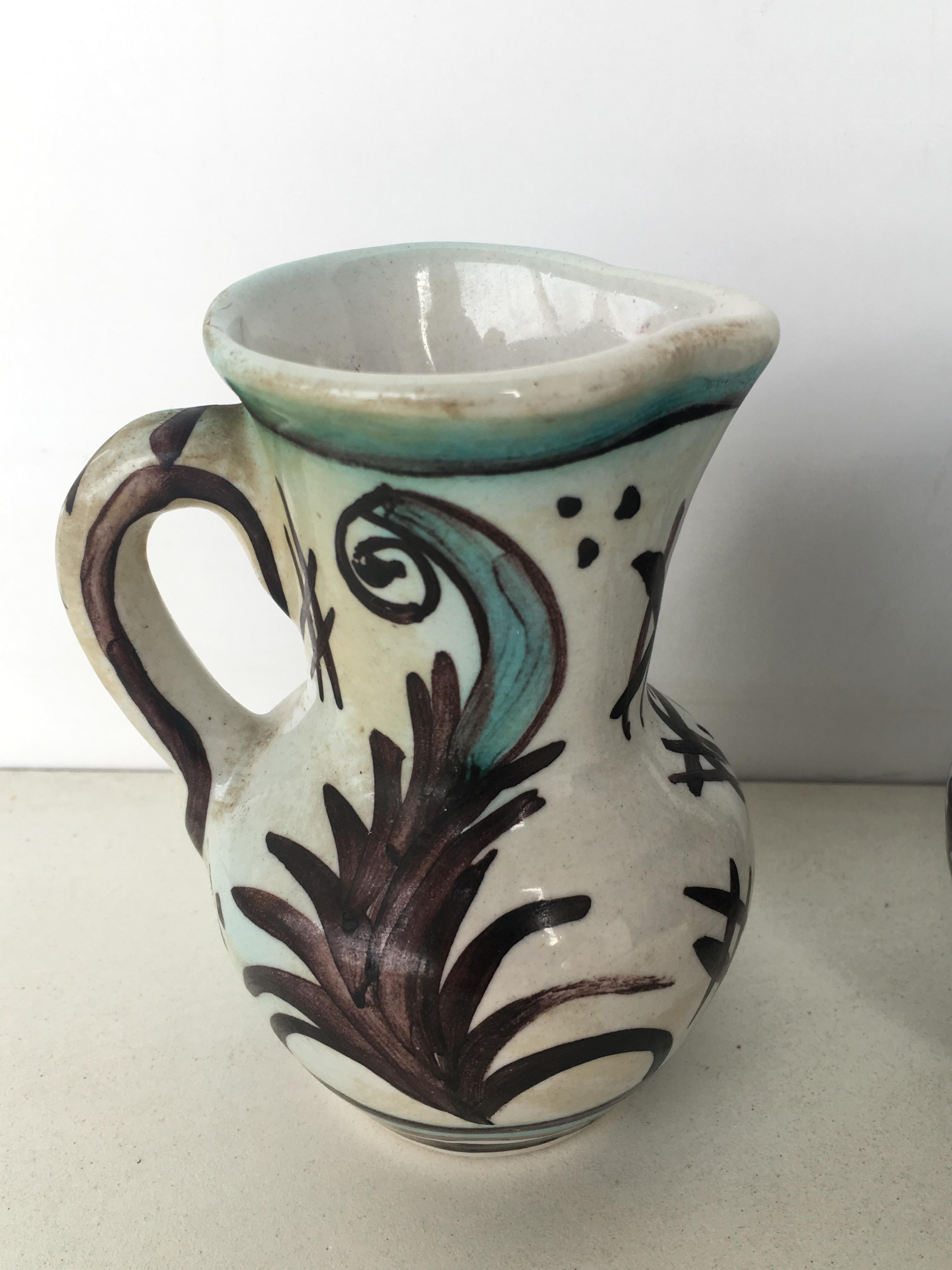 19th Century Set of Four Glazed Terracotta Vases, Urns Pitchers in Green & White 3