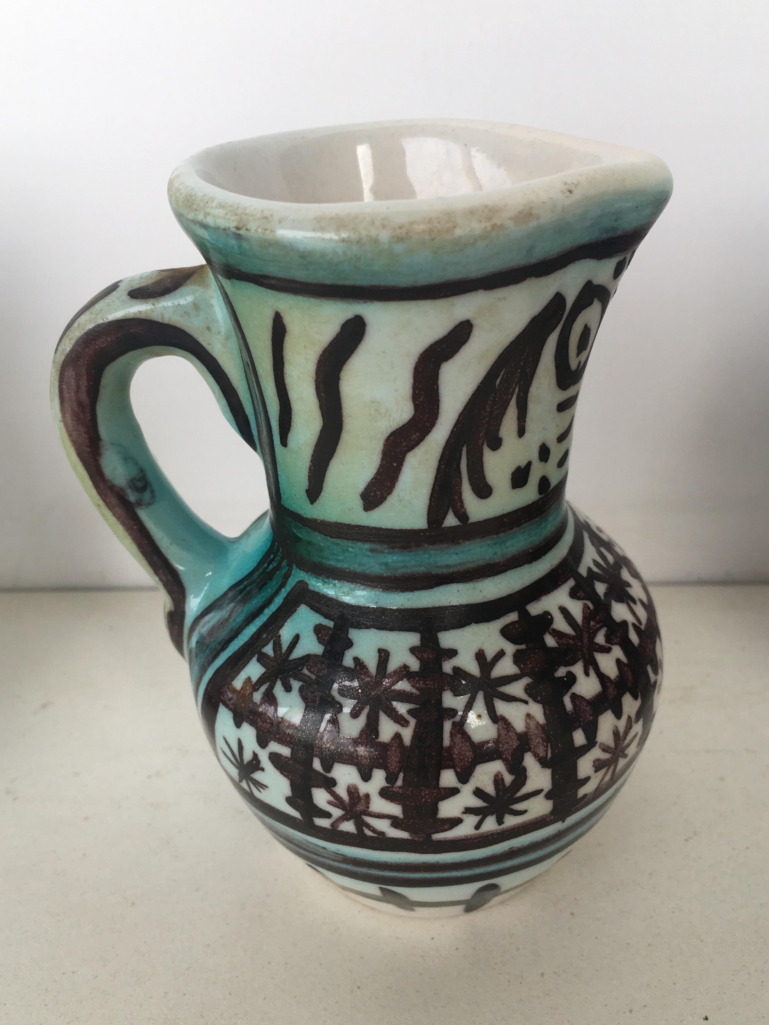 19th Century Set of Four Glazed Terracotta Vases, Urns Pitchers in Green & White 4