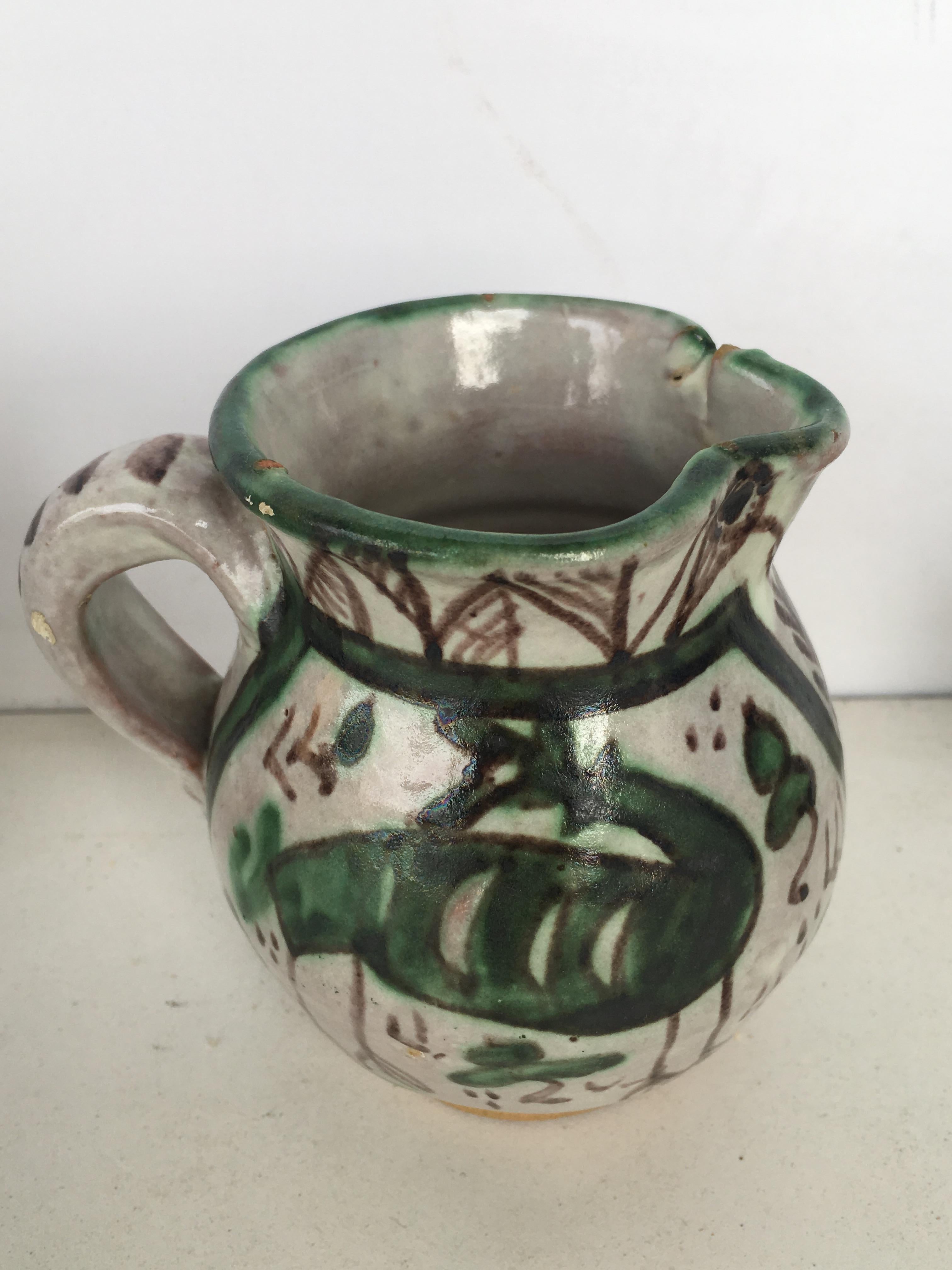 19th Century Set of Four Glazed Terracotta Vases, Urns Pitchers in Green & White 5