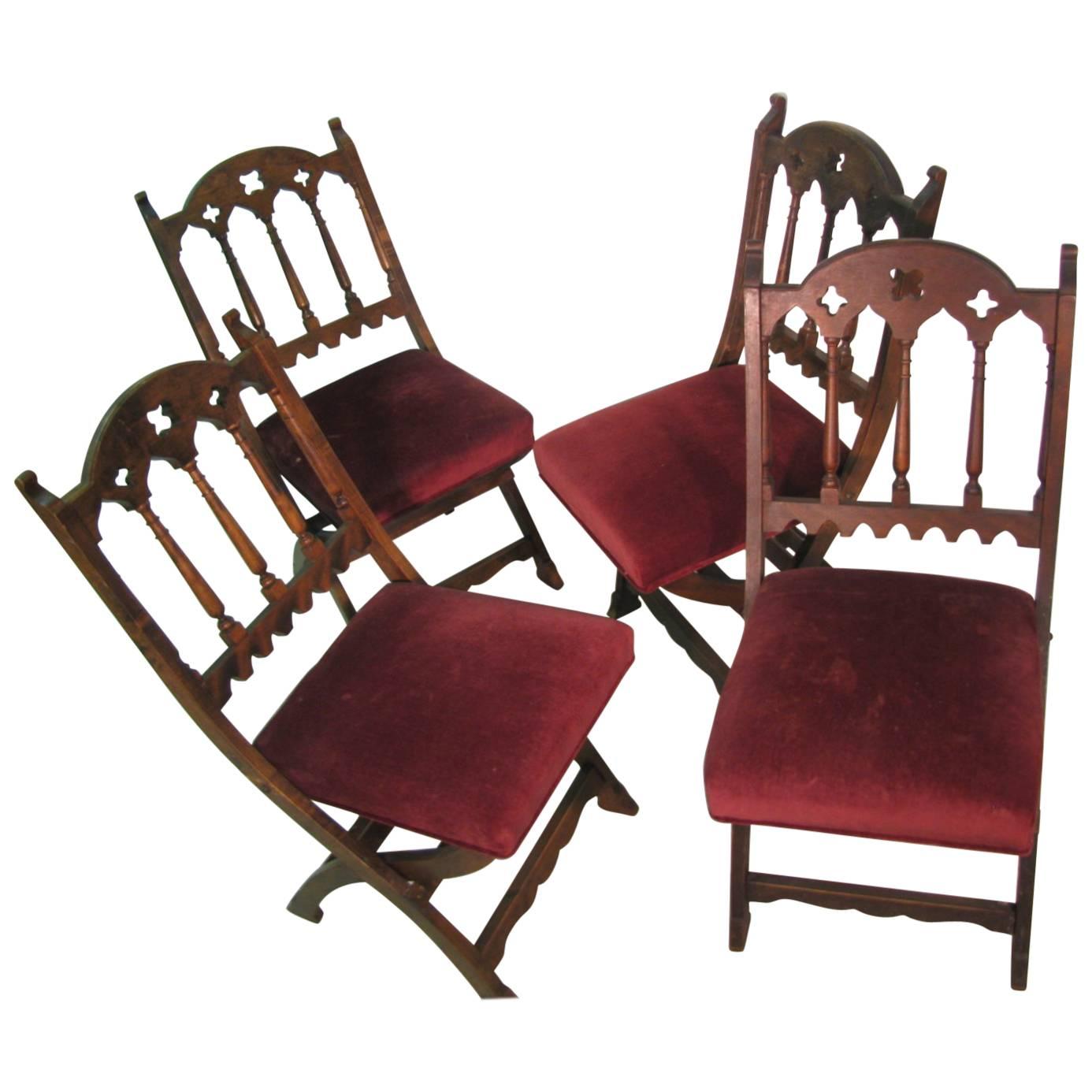 19th Century Set of Four Gothic Style Church Choir Chairs