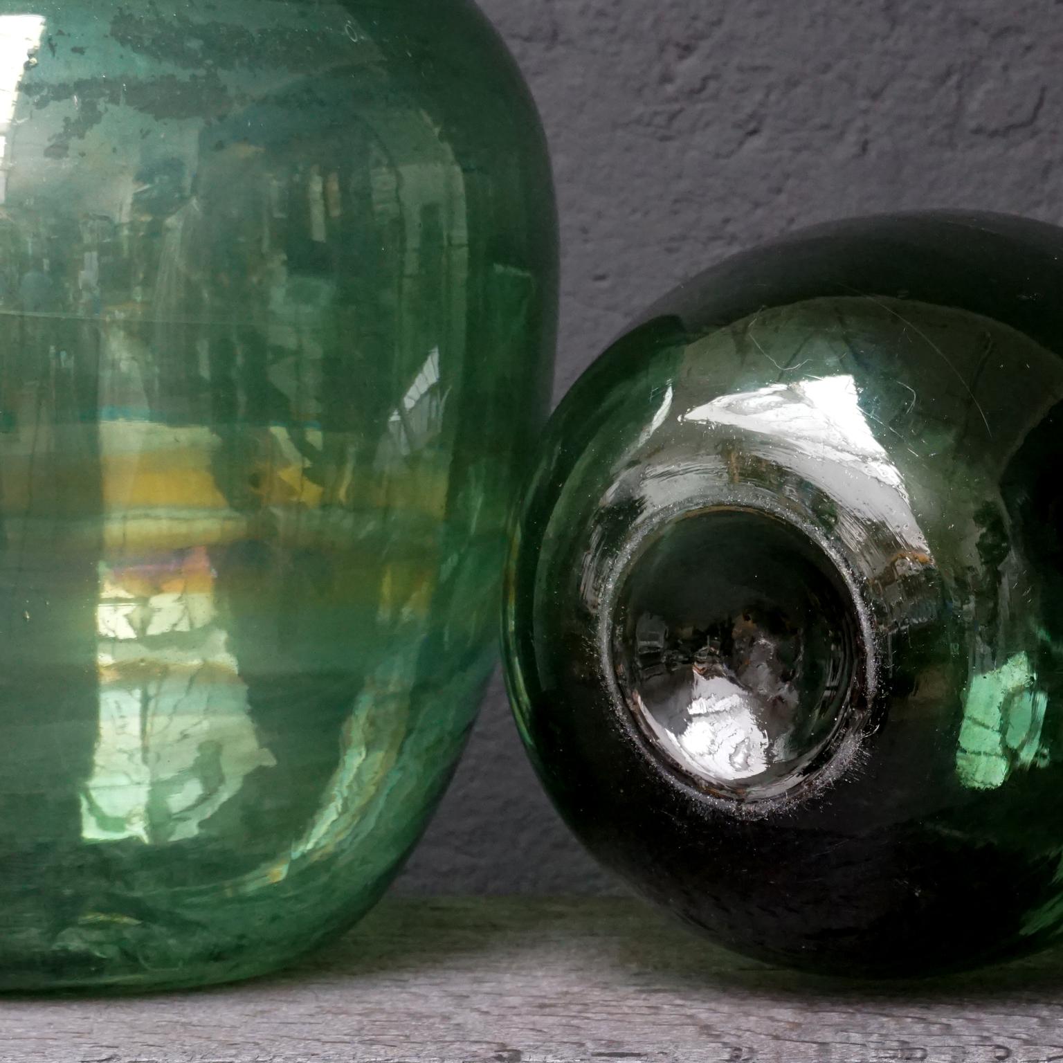 19th Century Set of Four Green Glass Bottles Demijohns, Lady Jeanne or Carboys 3