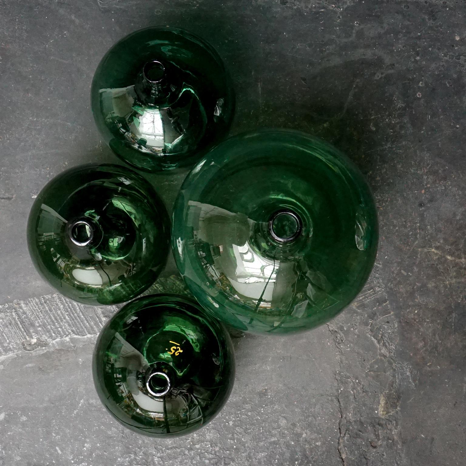 19th Century Set of Four Green Glass Bottles Demijohns, Lady Jeanne or Carboys 4