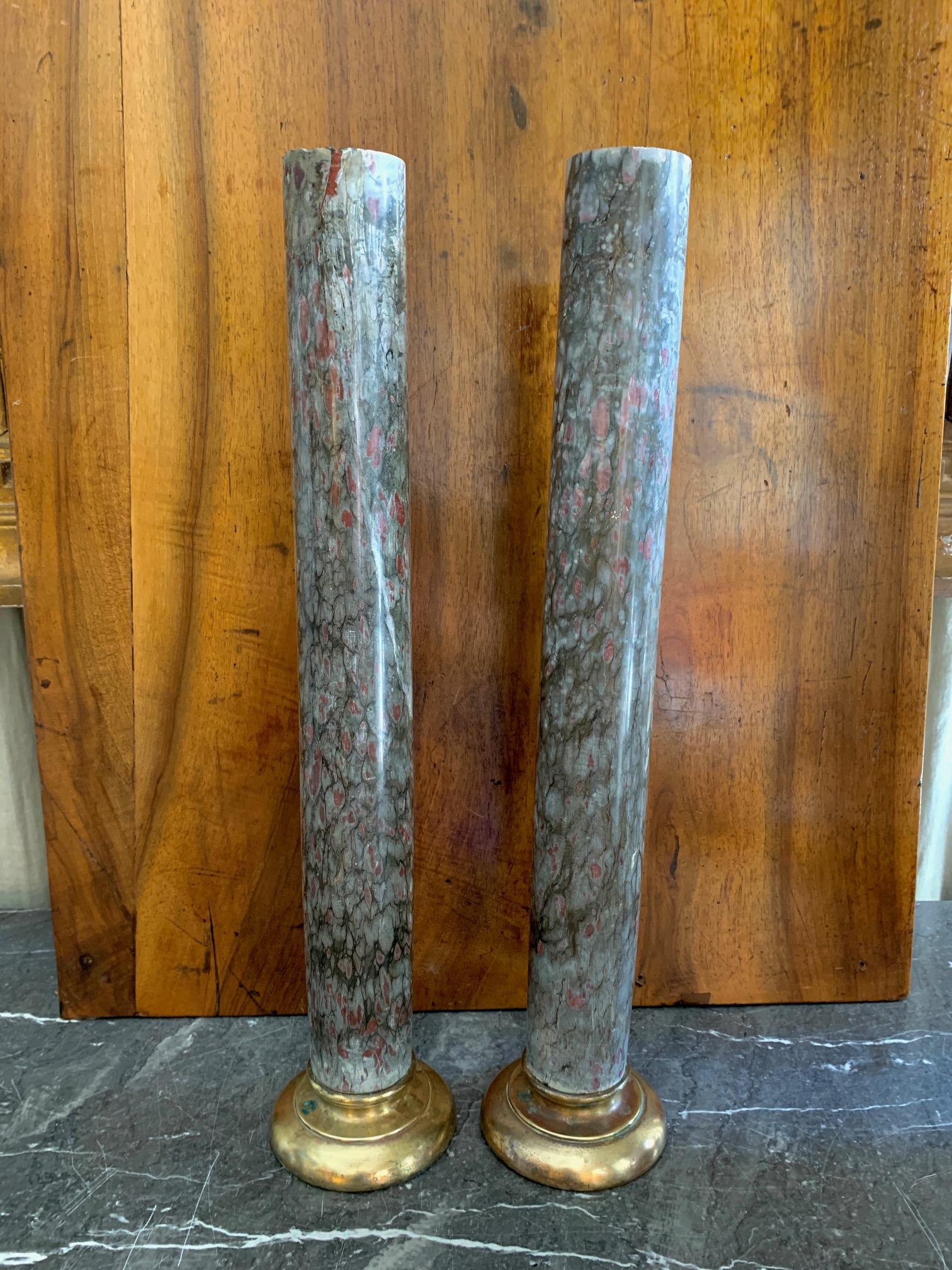 19th Century Set of  Two Marble Columns and Gilt Bronze 7