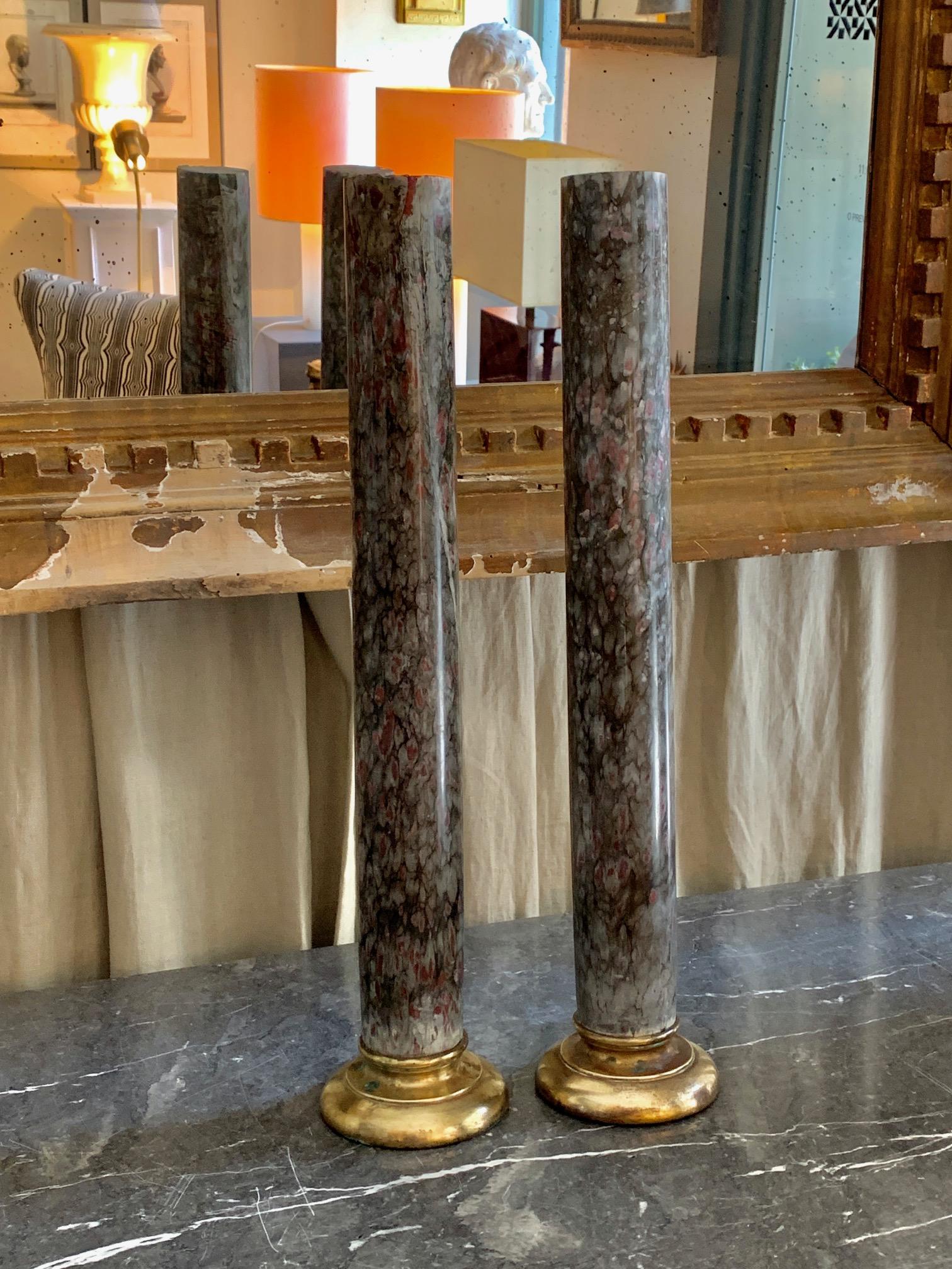 19th Century Set of  Two Marble Columns and Gilt Bronze 8