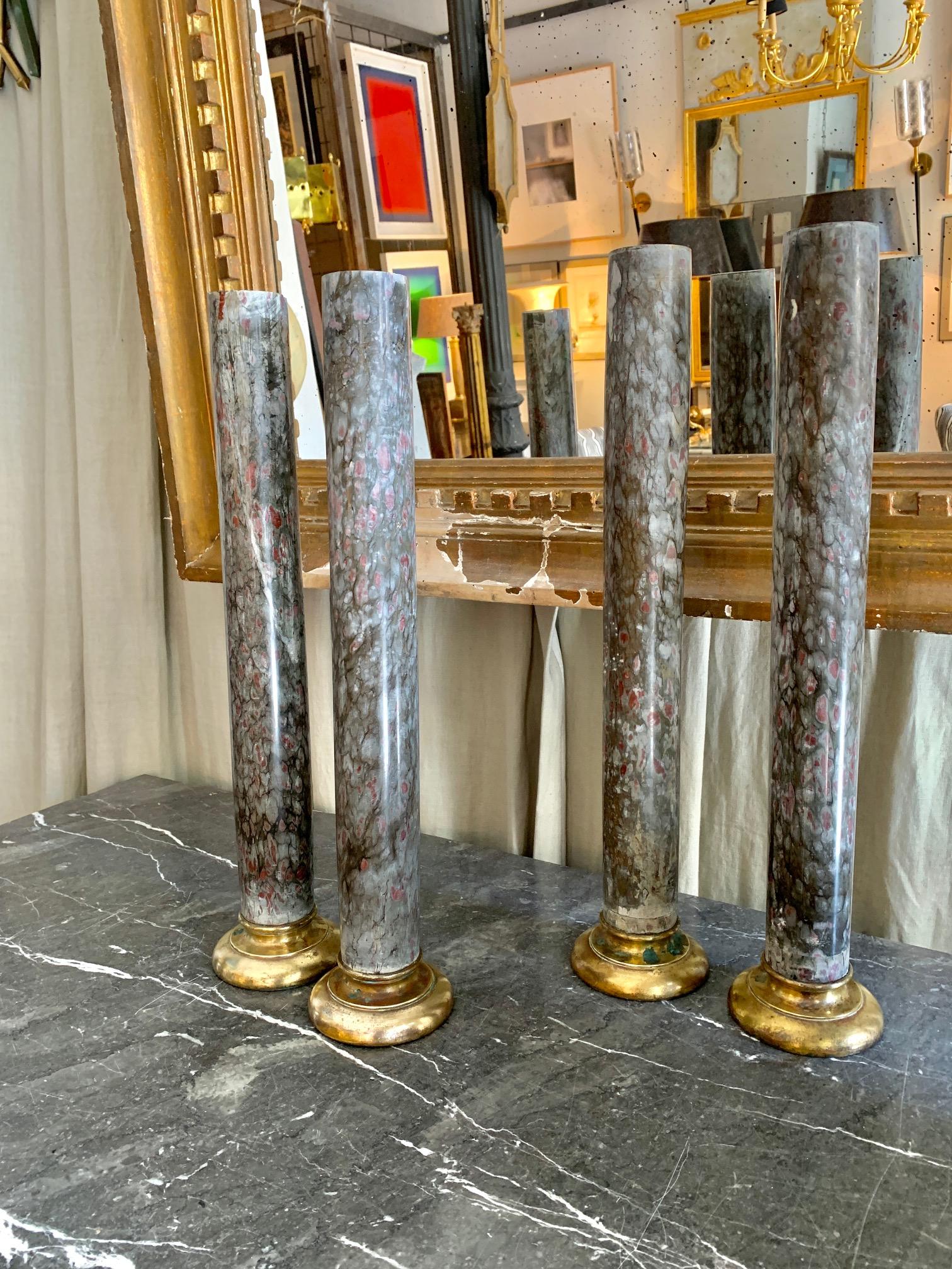19th Century Set of  Two Marble Columns and Gilt Bronze 10