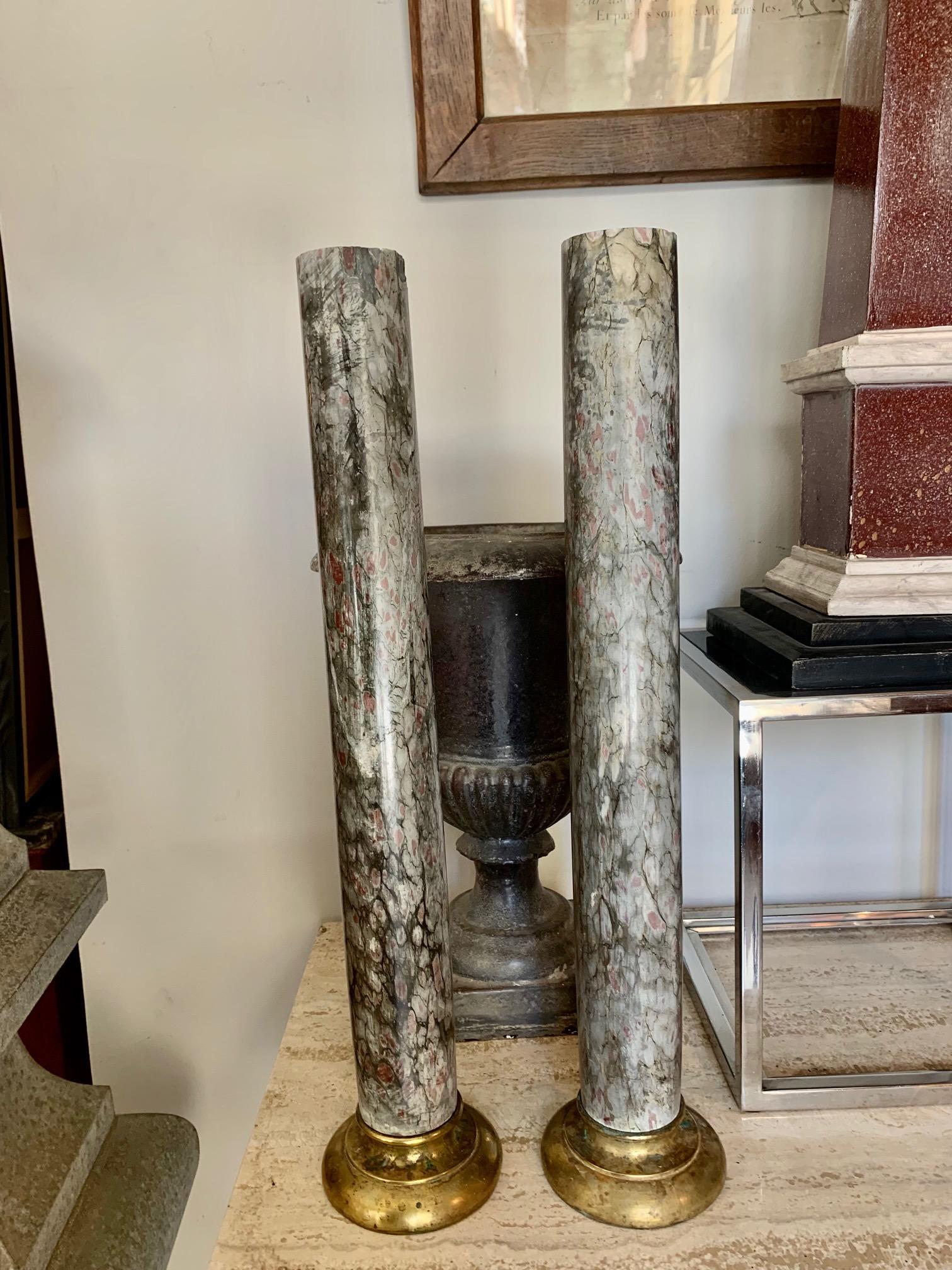 Neoclassical 19th Century Set of  Two Marble Columns and Gilt Bronze