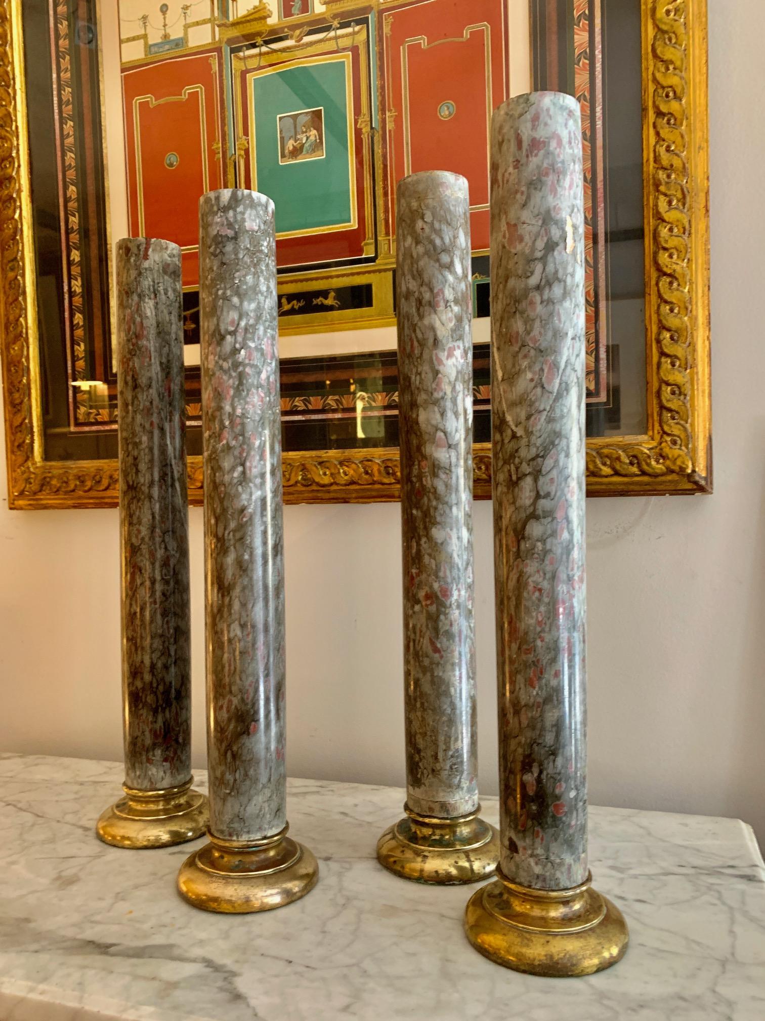 19th Century Set of  Two Marble Columns and Gilt Bronze In Good Condition In Madrid, ES