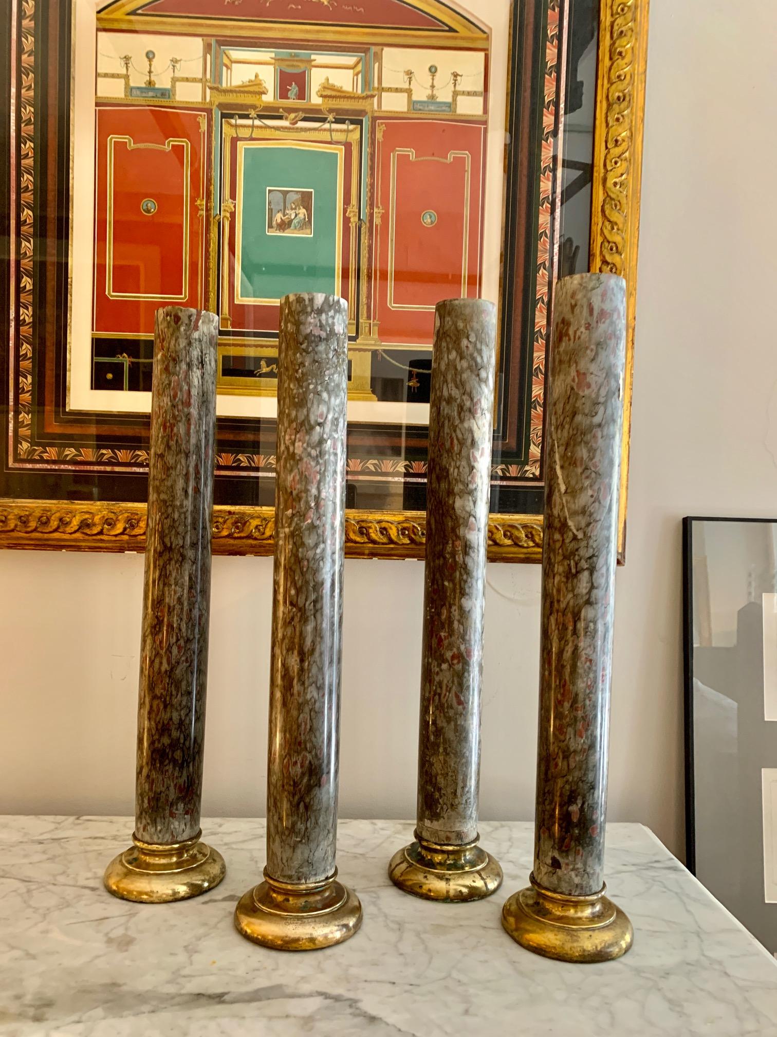 French 19th Century Set of  Two Marble Columns and Gilt Bronze