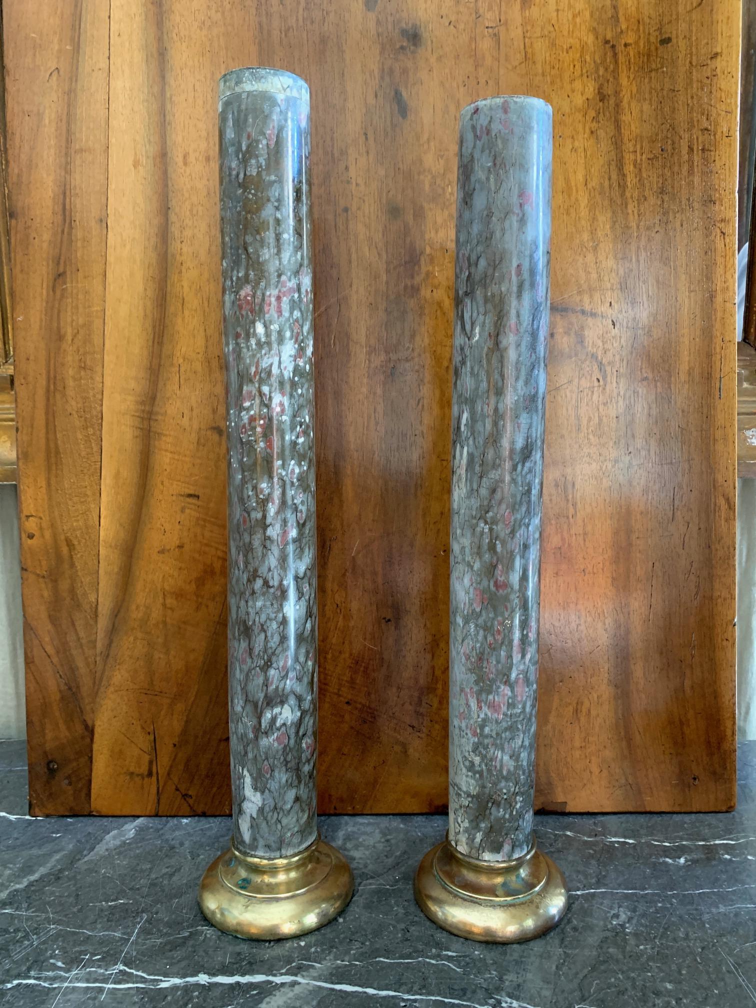 19th Century Set of  Two Marble Columns and Gilt Bronze 1