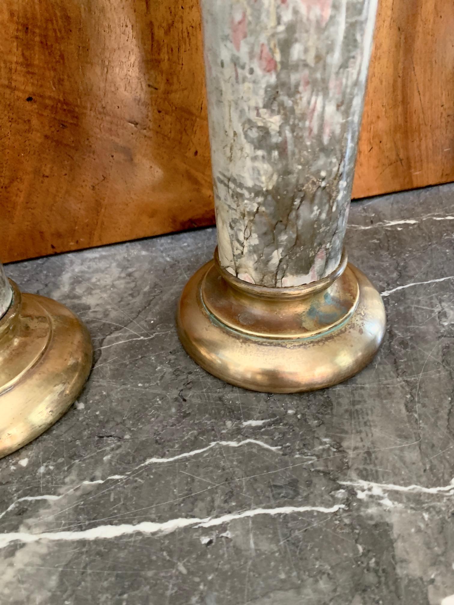 19th Century Set of  Two Marble Columns and Gilt Bronze 3