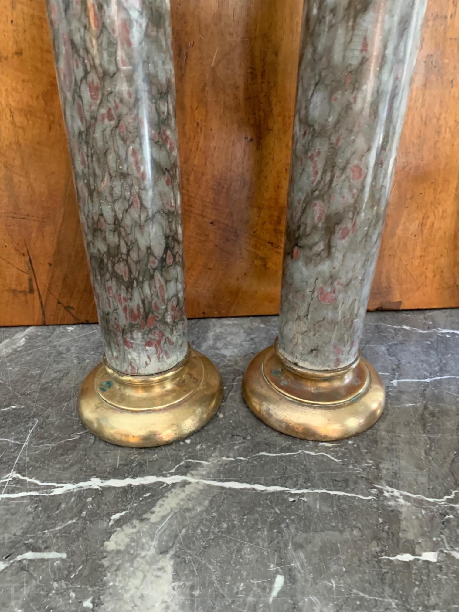 19th Century Set of  Two Marble Columns and Gilt Bronze 6
