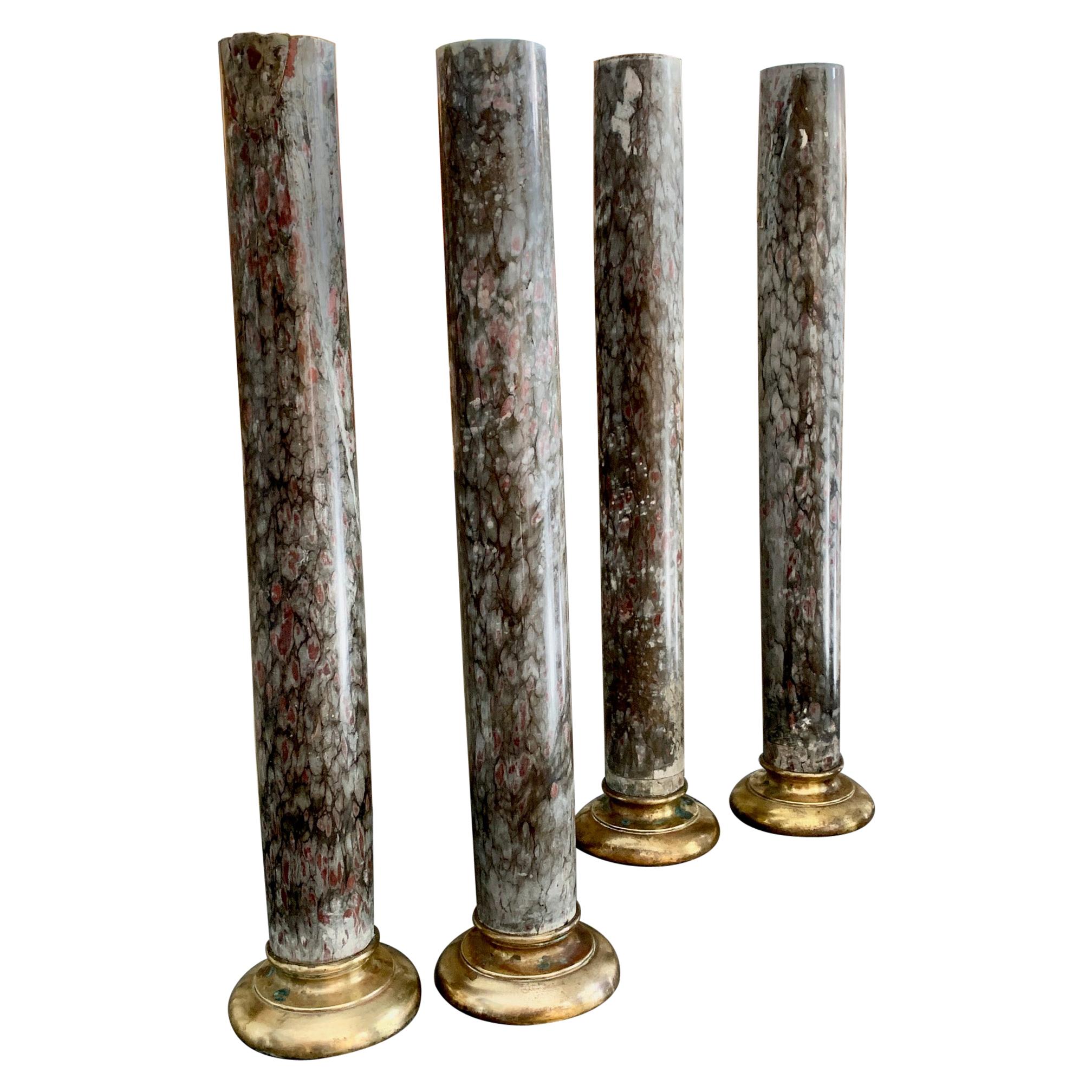 19th Century Set of  Two Marble Columns and Gilt Bronze