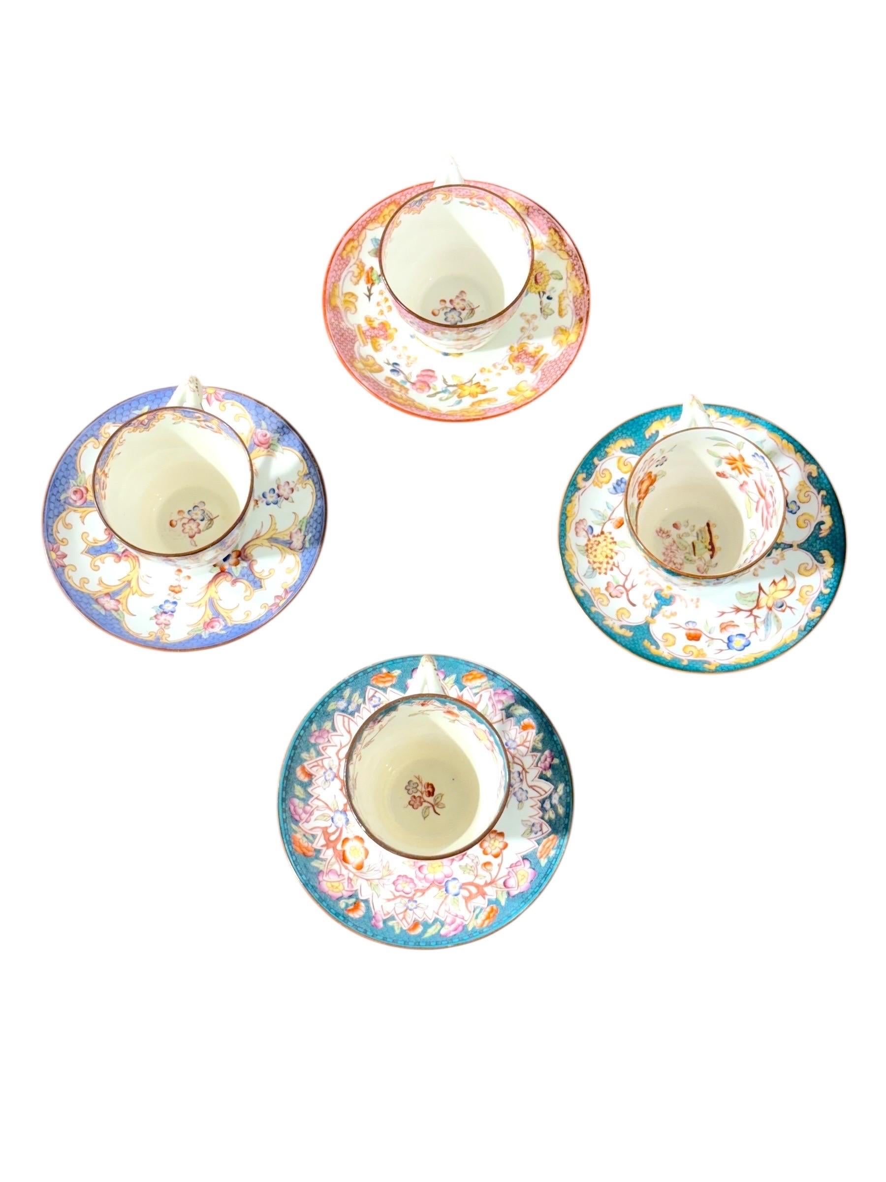 Set di quattro tazze e piattini demitasse policromi Samson Paris del XIX secolo in vendita 10