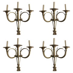Antique 19th Century Set of Four Trumpets Wall Lights