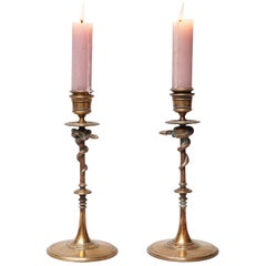 19th Century Set of French Ferdinand Barbedienne Bronze Snake Candlesticks