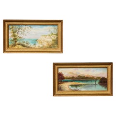 19th Century Set of Hand Painted Tiles In Gilt Frames