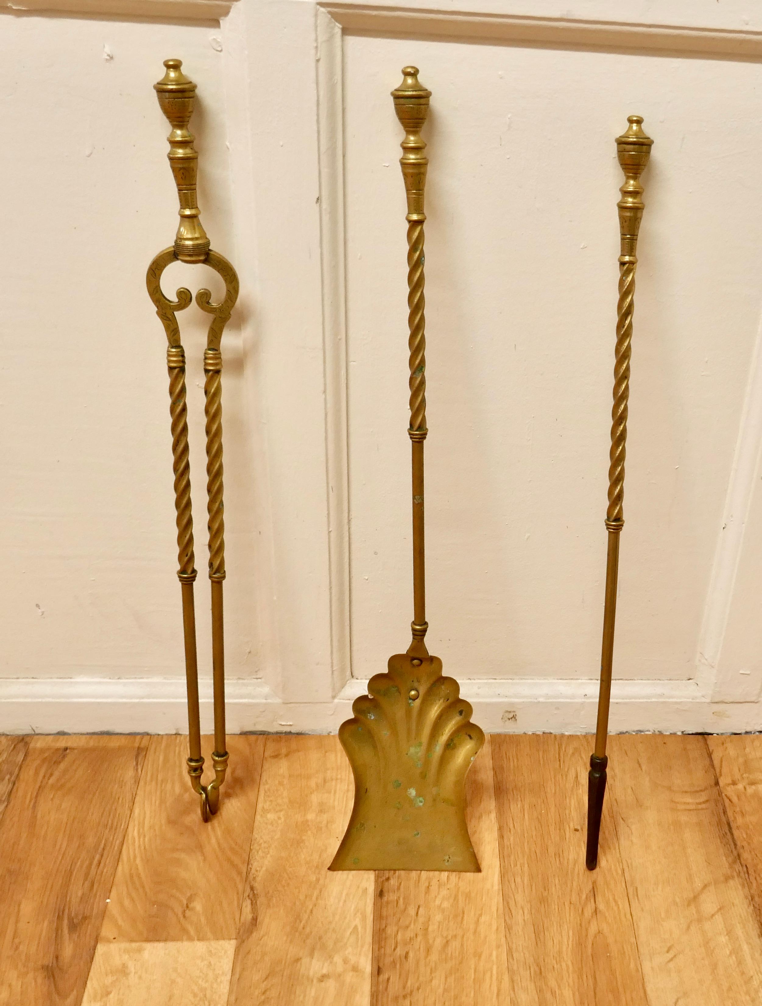19th Century Set of  Long Barley Twist Fireside Tools For Sale 1