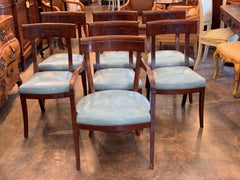 Set di sette sedie klismos del XIX secolo con sedili in pelle blu