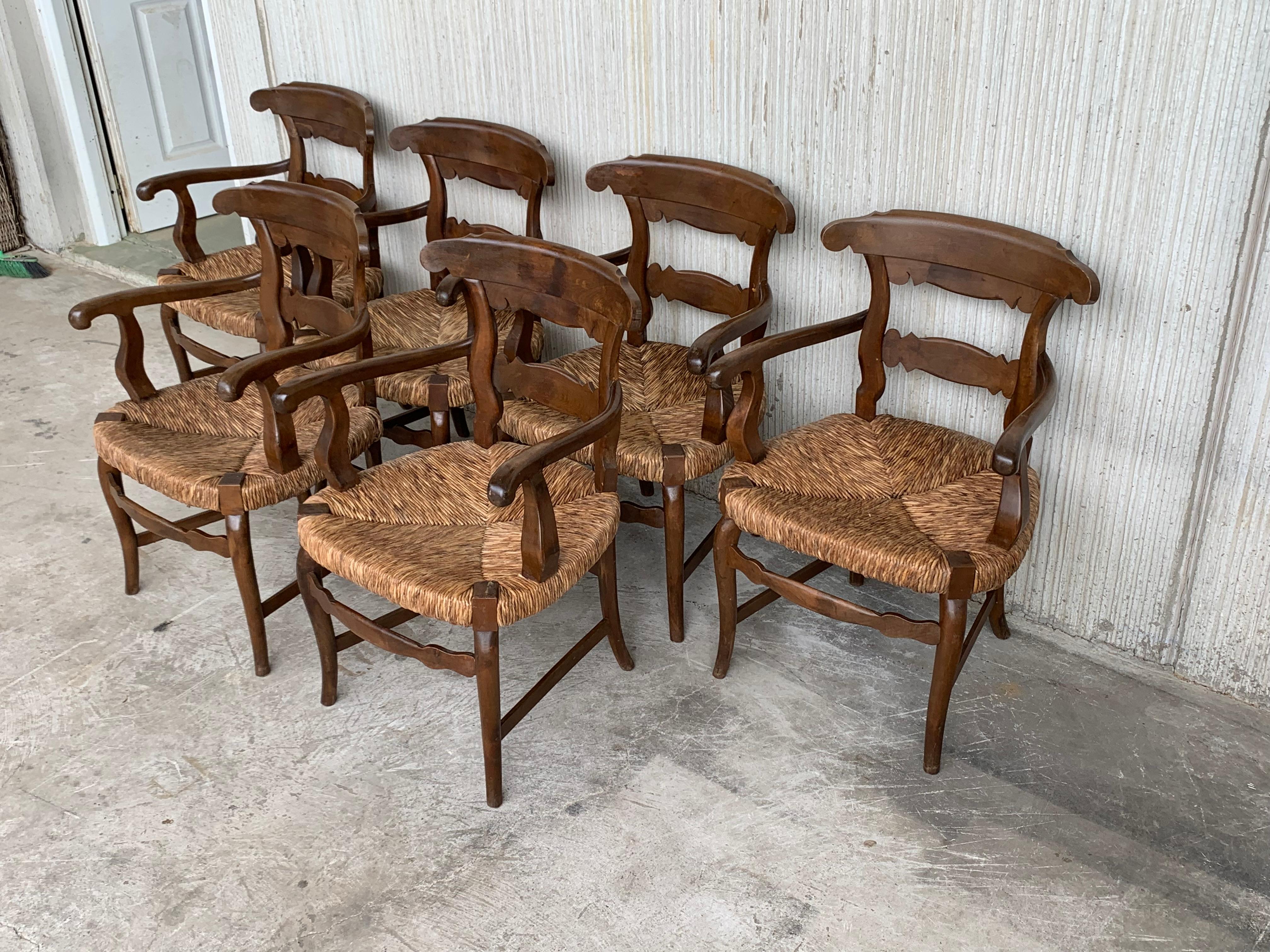 19th century set of four armchairs with straw seat very comfortable.
Dining armchairs.
 