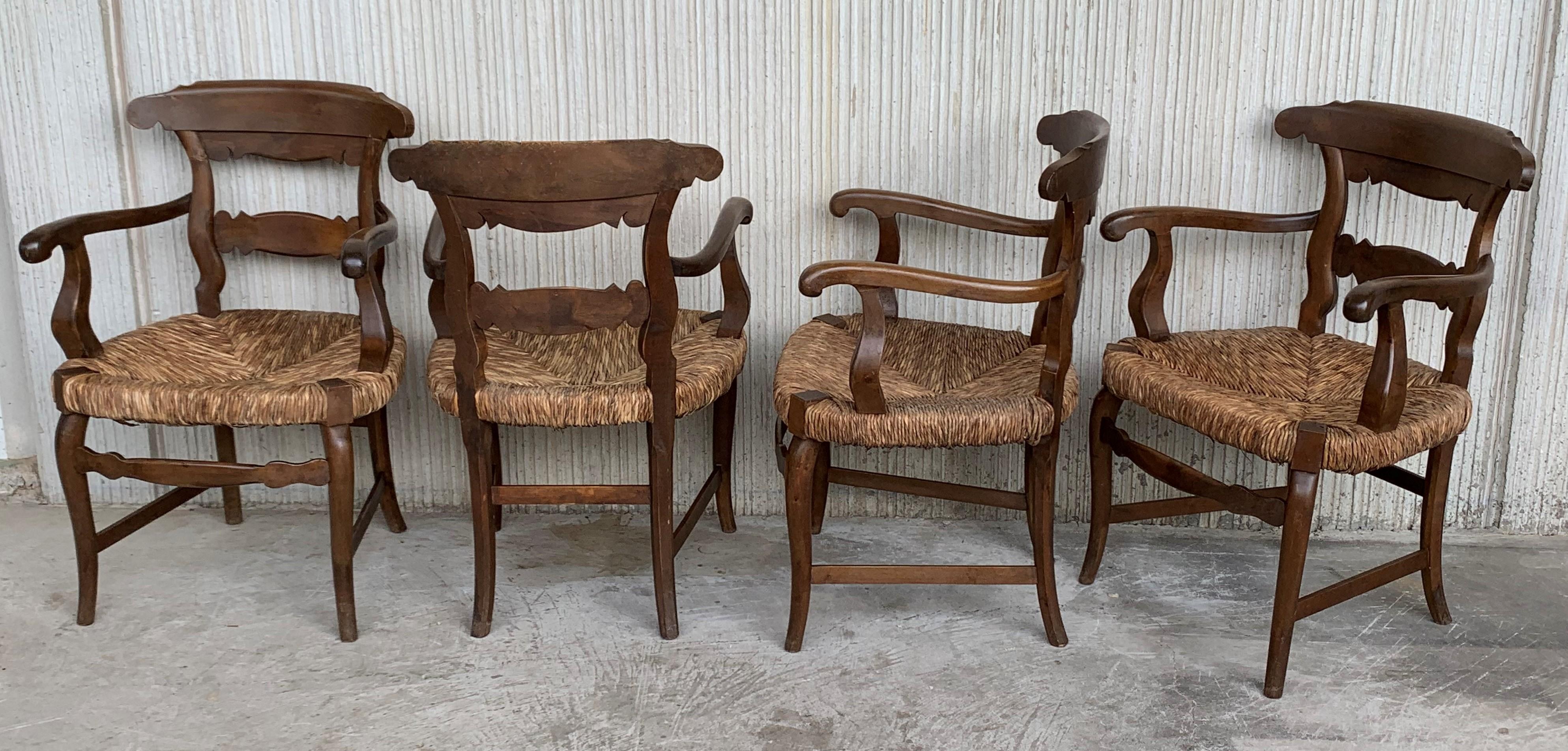 Spanish 19th Century Set of Six Armchairs with Straw Seat For Sale