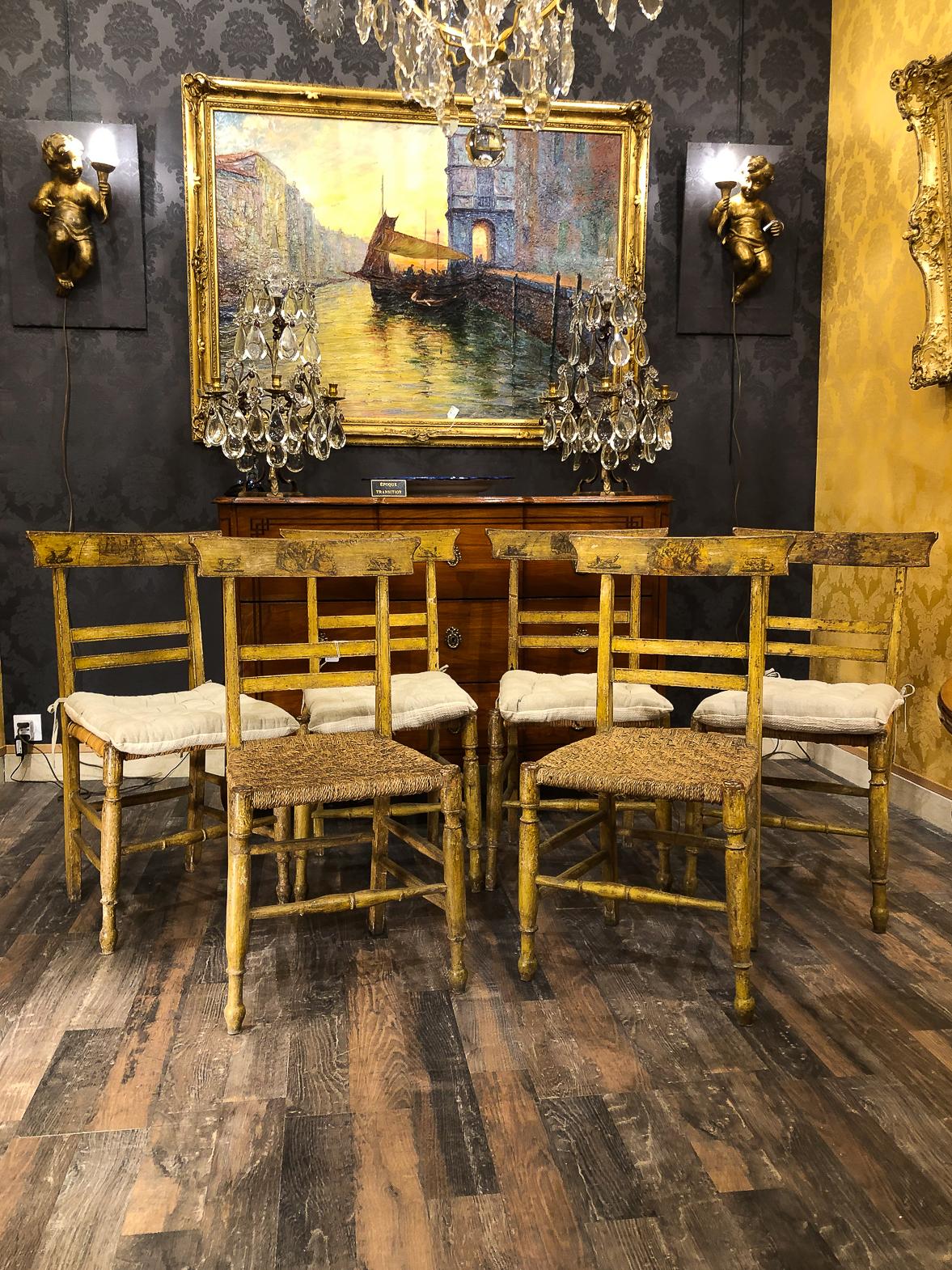 19th Century Set of Six Carved Italian Caned Chairs For Sale 5