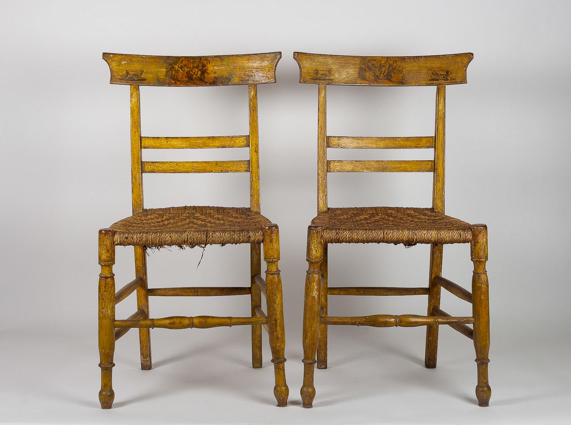 Lacquered 19th Century Set of Six Carved Italian Caned Chairs For Sale