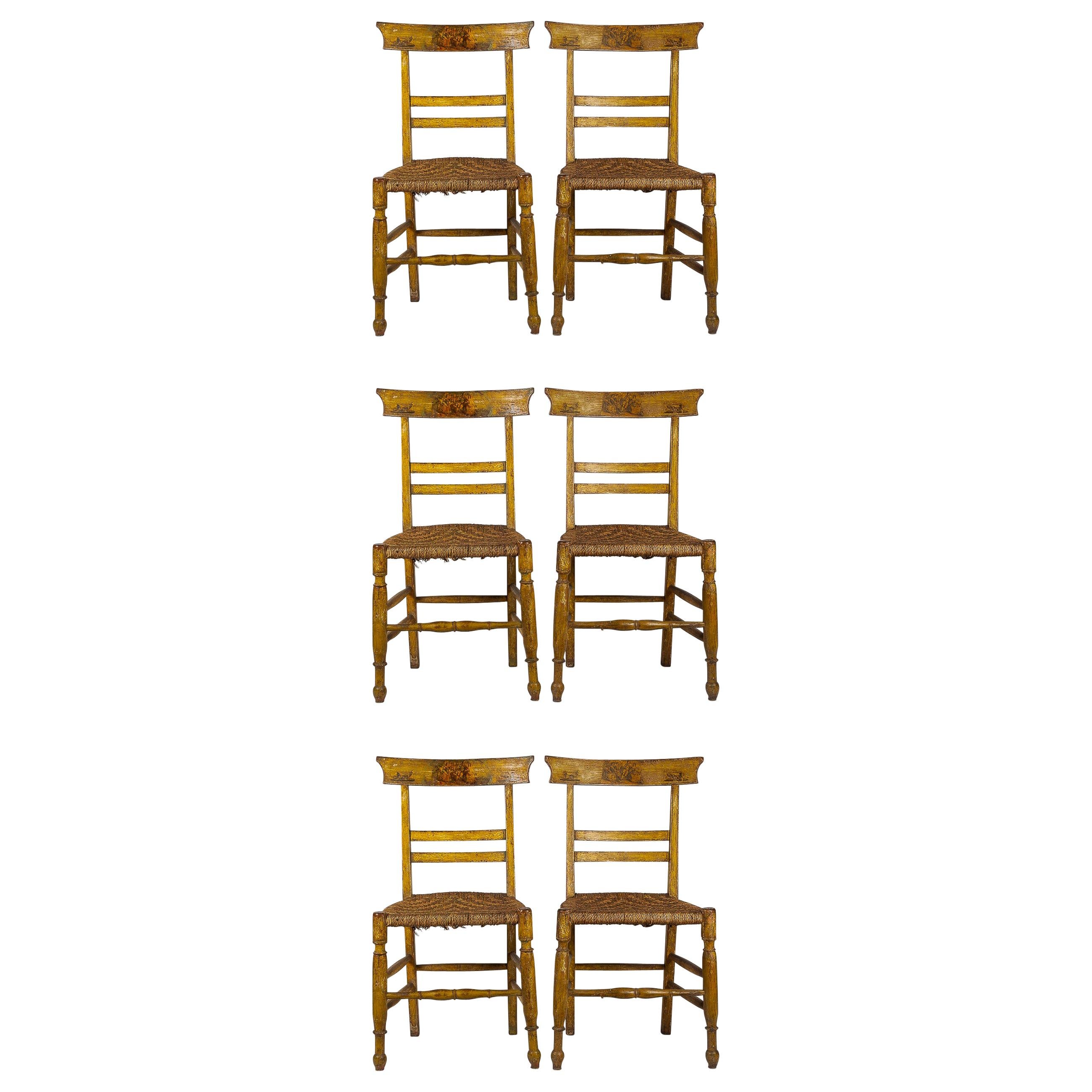 19th Century Set of Six Carved Italian Caned Chairs For Sale