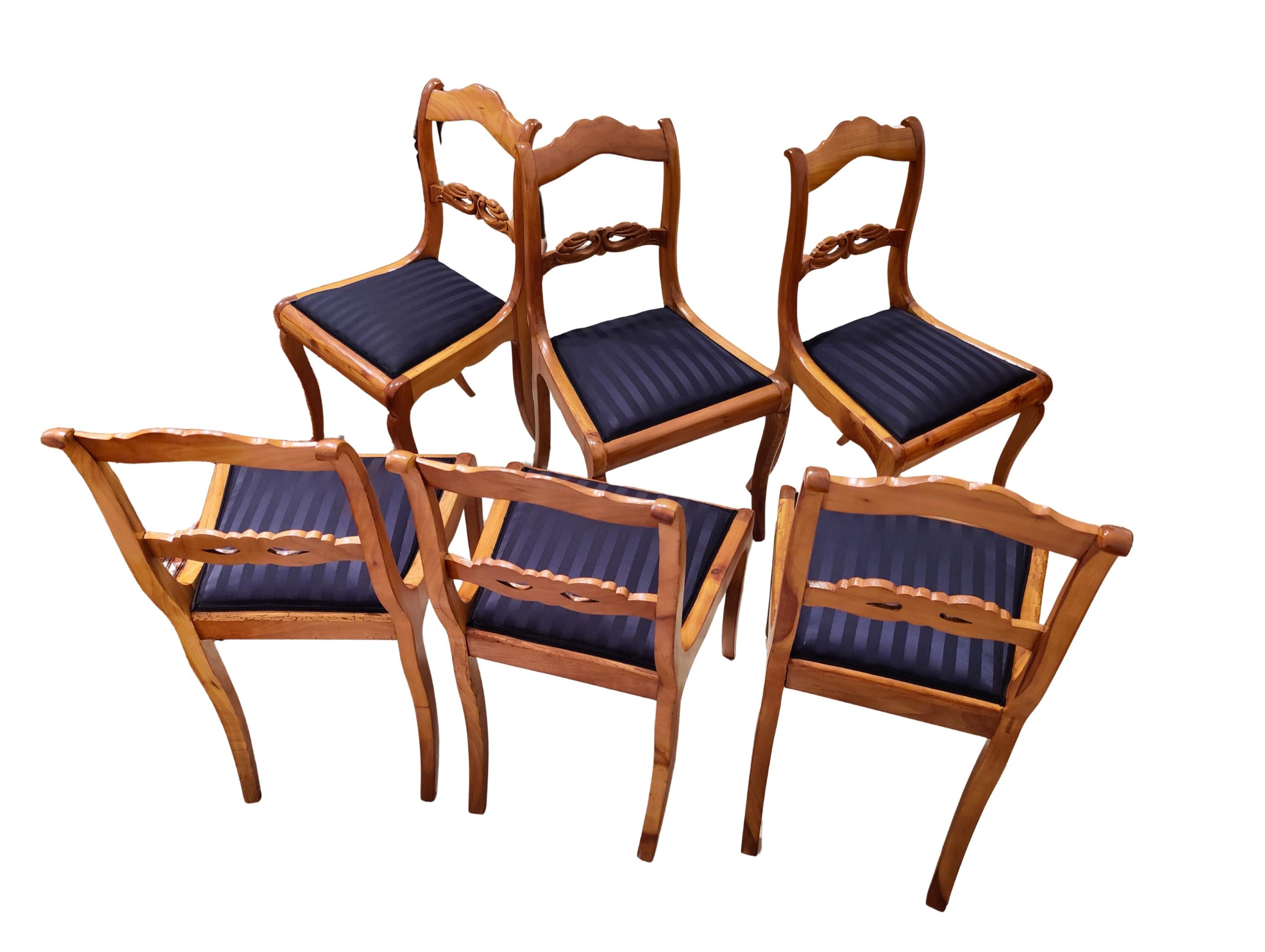 Polished Set of Six Biedermeier Cherrywood Chairs, Germany circa 1825 For Sale