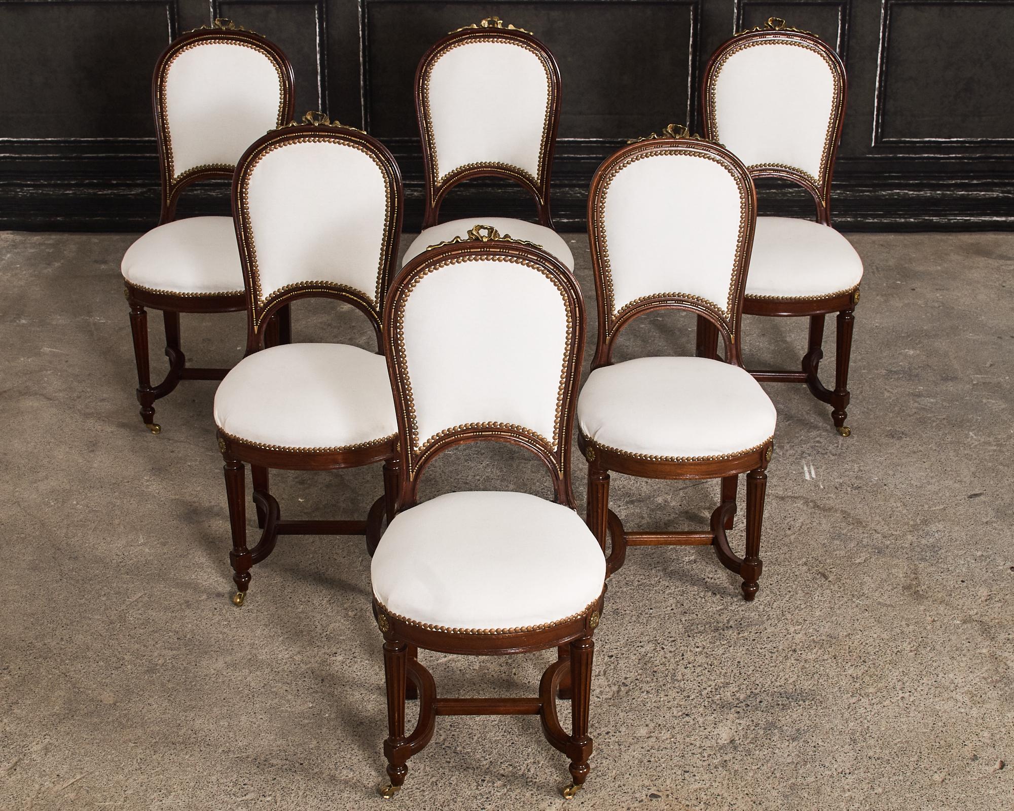 French 19th Century Set of Six Directoire Style Mahogany Dining Chairs  For Sale