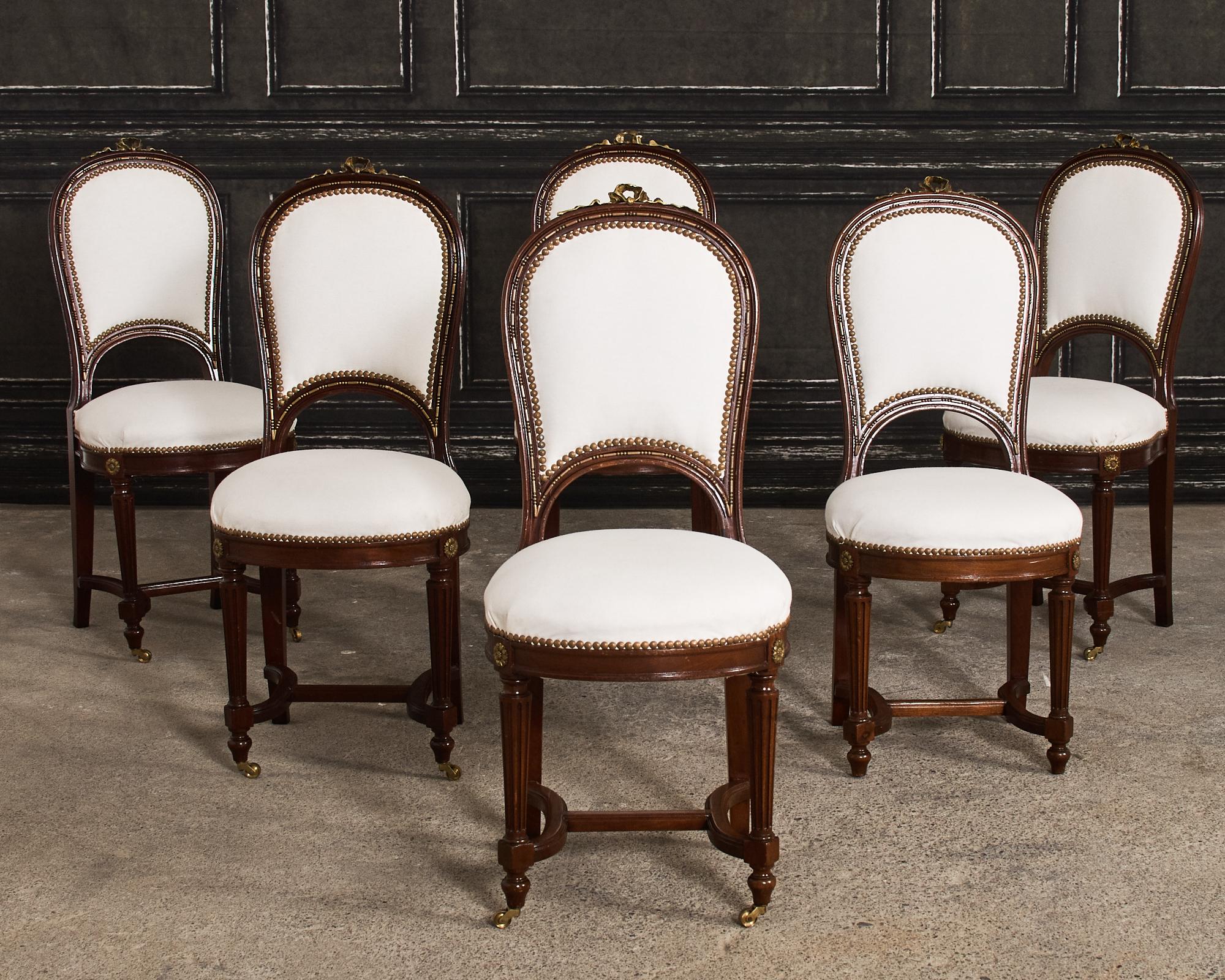 Hand-Crafted 19th Century Set of Six Directoire Style Mahogany Dining Chairs  For Sale