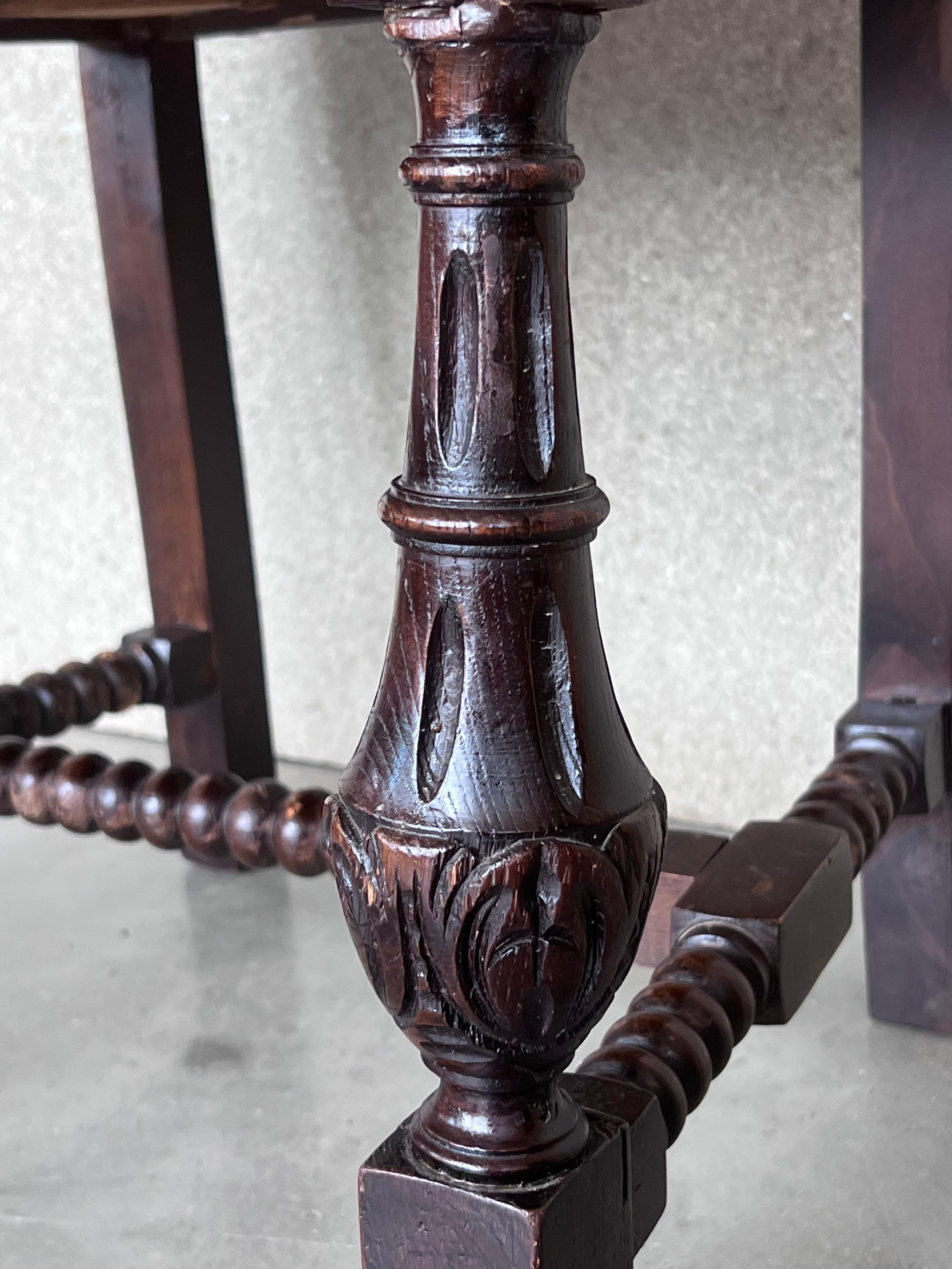 19th Century Set of Six French Carved Walnut Turned Wood Chairs with Velvet Seat For Sale 9