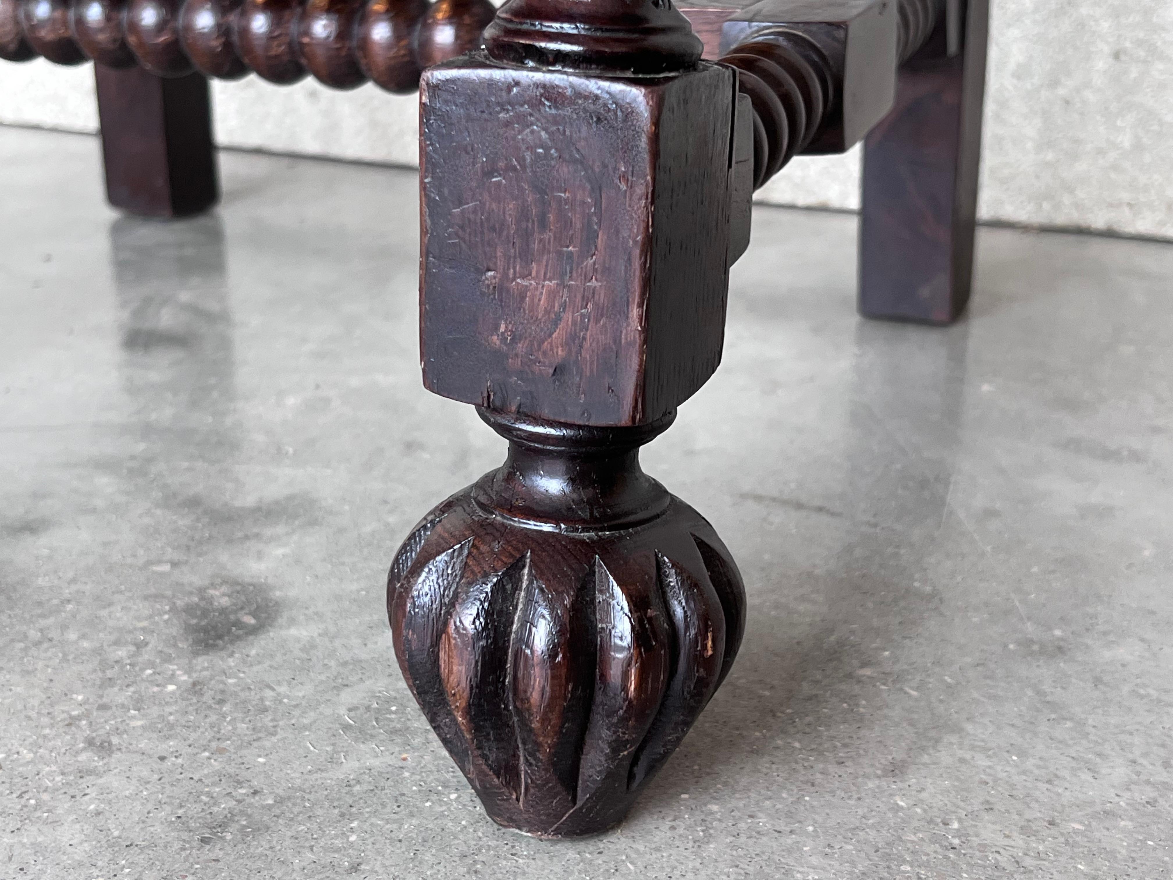 19th Century Set of Six French Carved Walnut Turned Wood Chairs with Velvet Seat For Sale 10