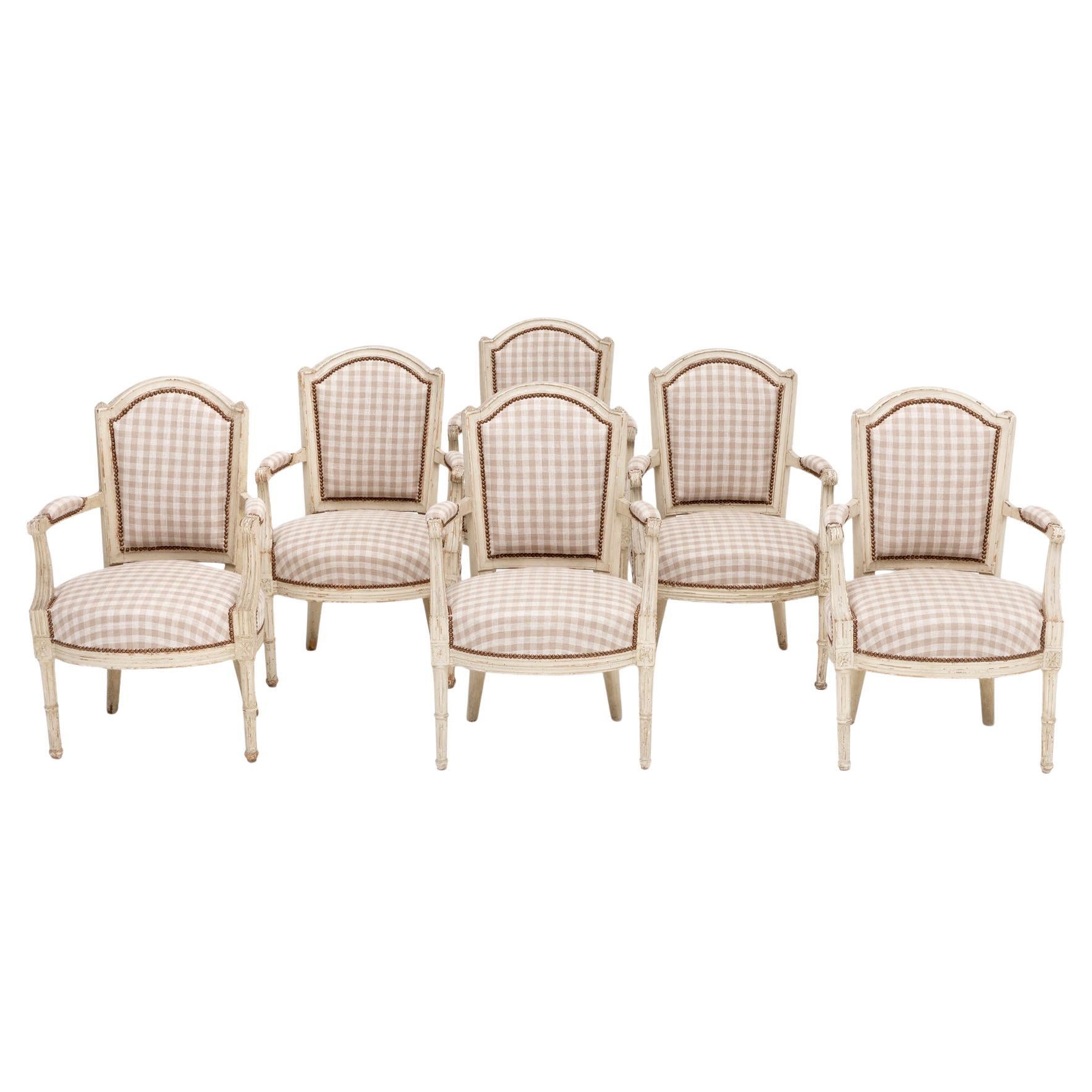 19th Century Set of Six French Louis XVI style Armchairs