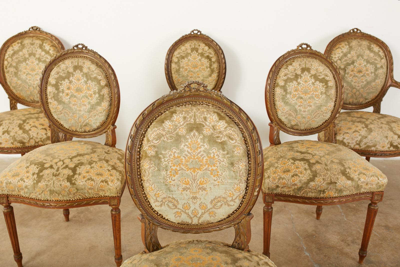 Velvet 19th Century Set of Six French Louis XVI Style Dining Chairs