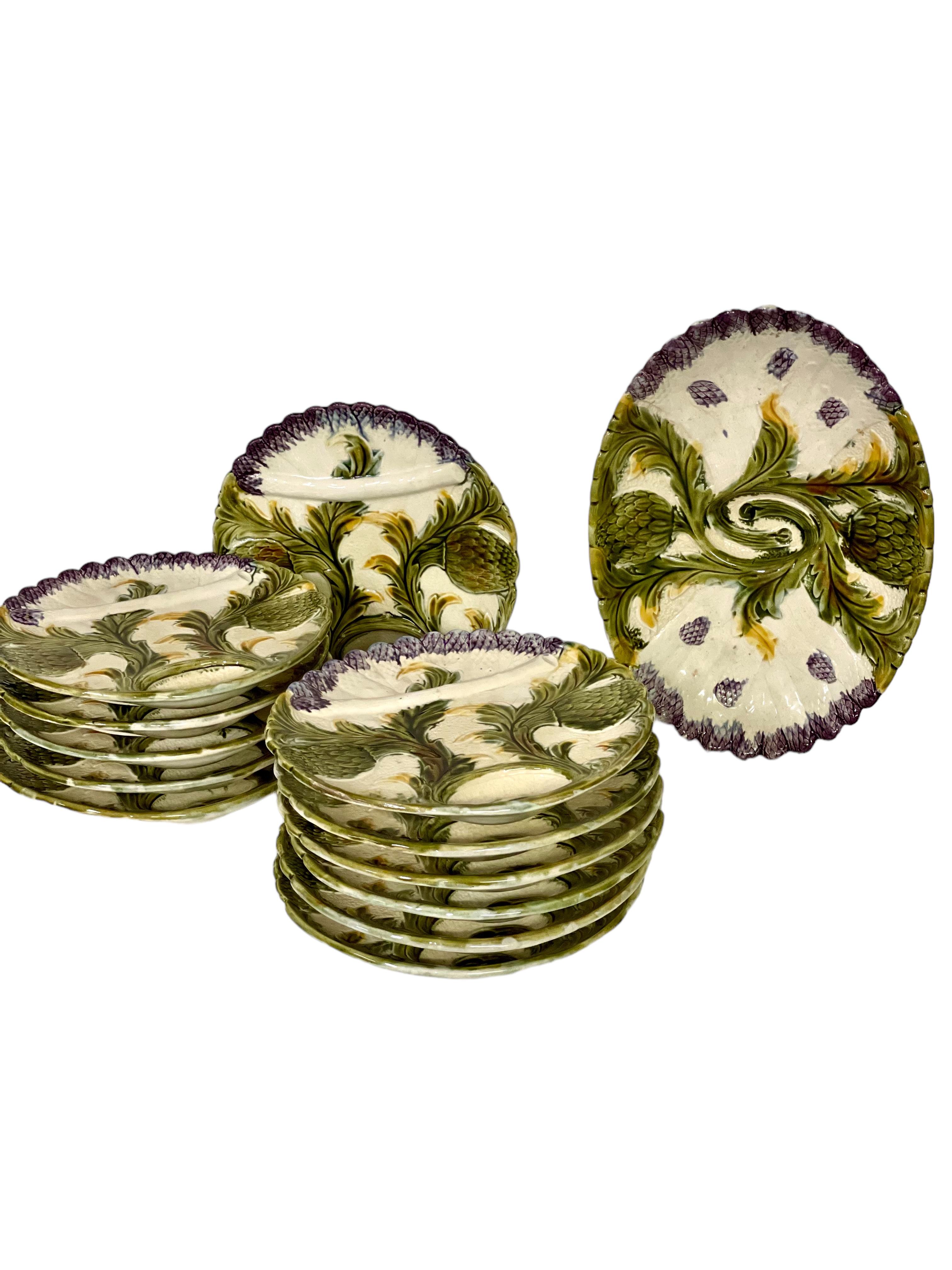 19th Century Set of Six French Majolica Asparagus Plates For Sale 3