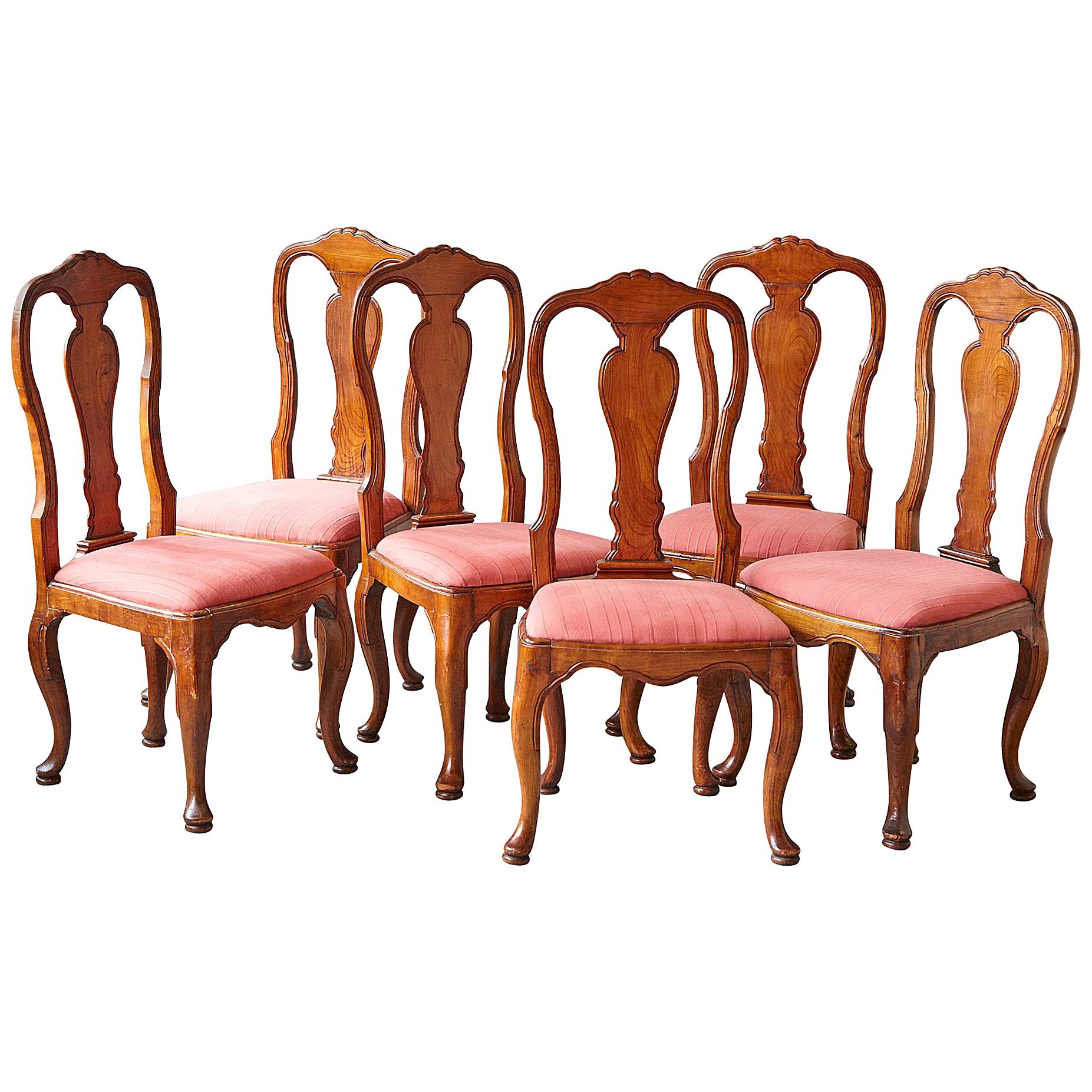 19th Century Set of Six Louis XIV French Country Style Carved Walnut Chairs