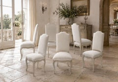 19th Century set of Six Louis XV Dining Chairs in linen upholstery