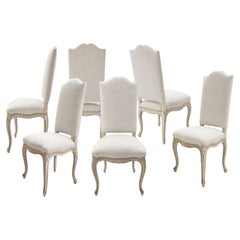 19th Century set of Six Louis XV Dining Chairs in linen upholstery