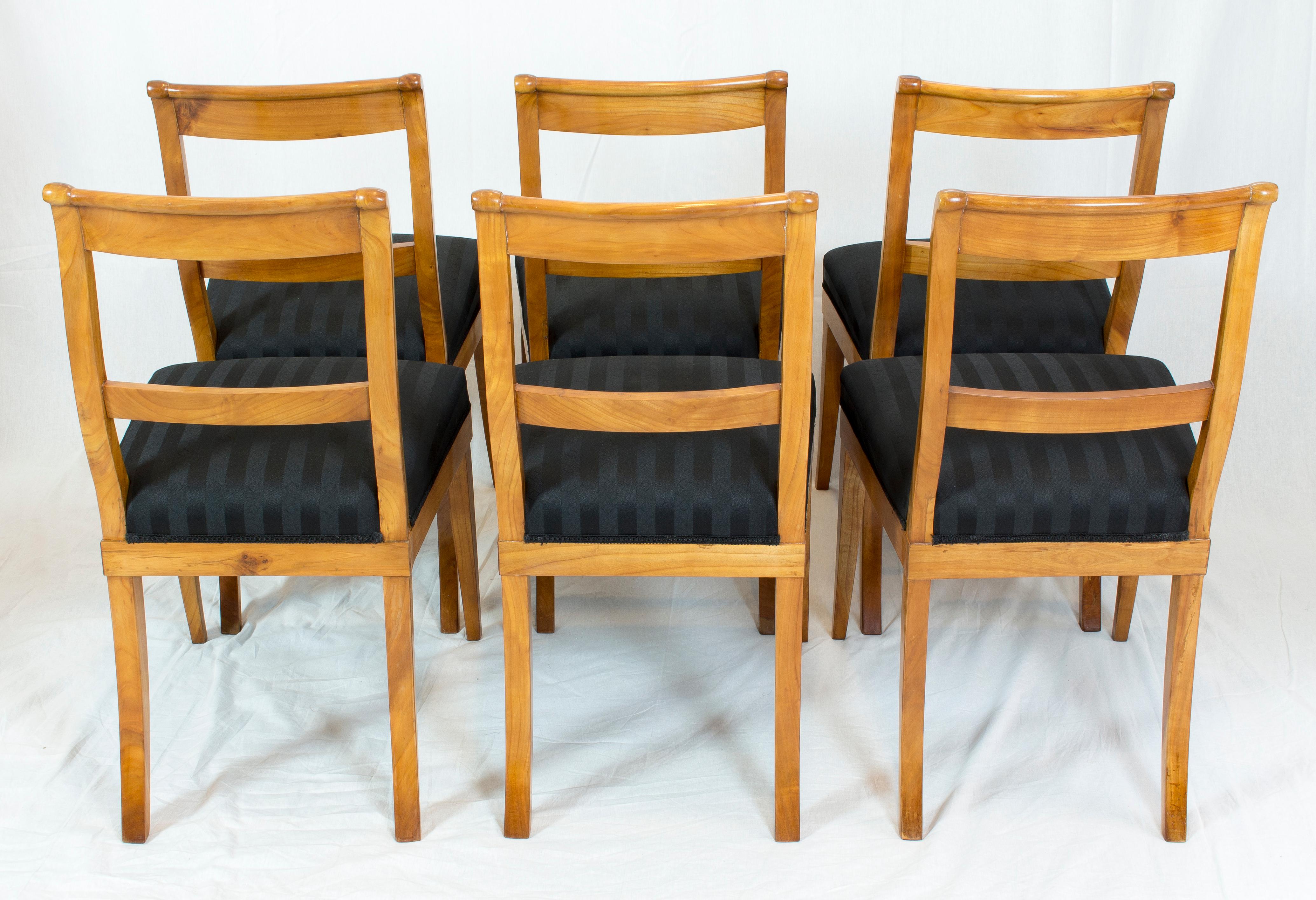 German 19th Century, Set of Six Solid Cherry Biedermeier Chairs