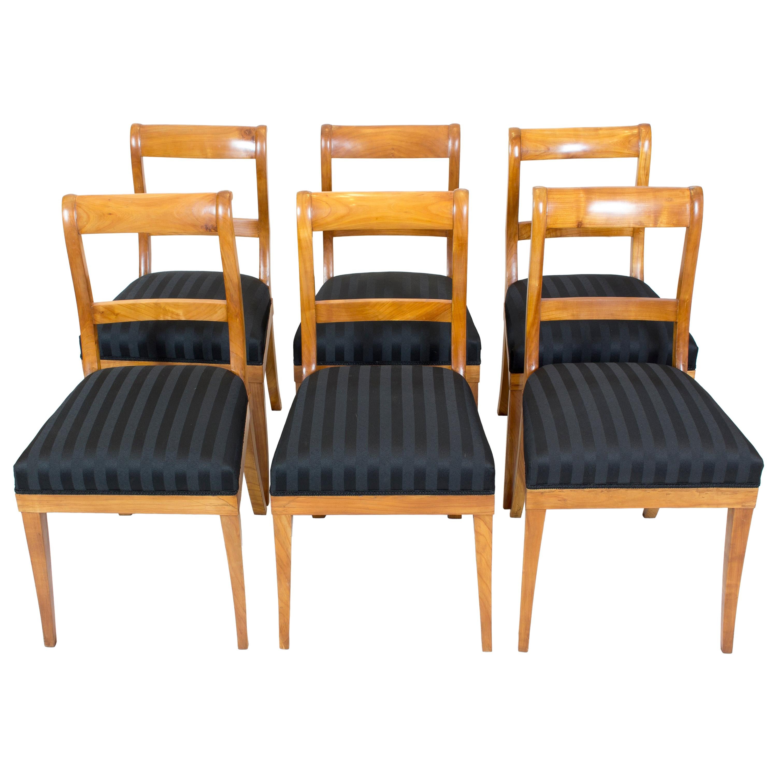 19th Century, Set of Six Solid Cherry Biedermeier Chairs