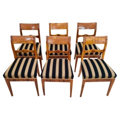 19th Century, Set of Six Solid Walnut Biedermeier Chairs