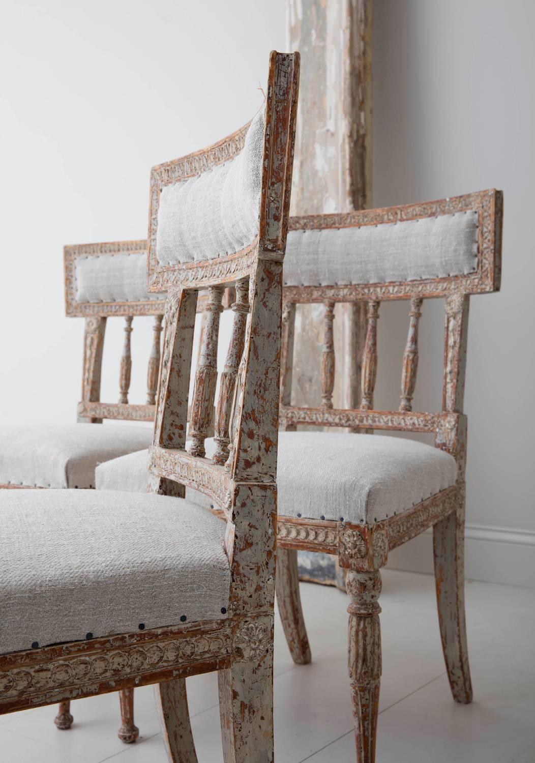 19th Century Set of Six Swedish Gustavian Period Chairs in Original Paint 1